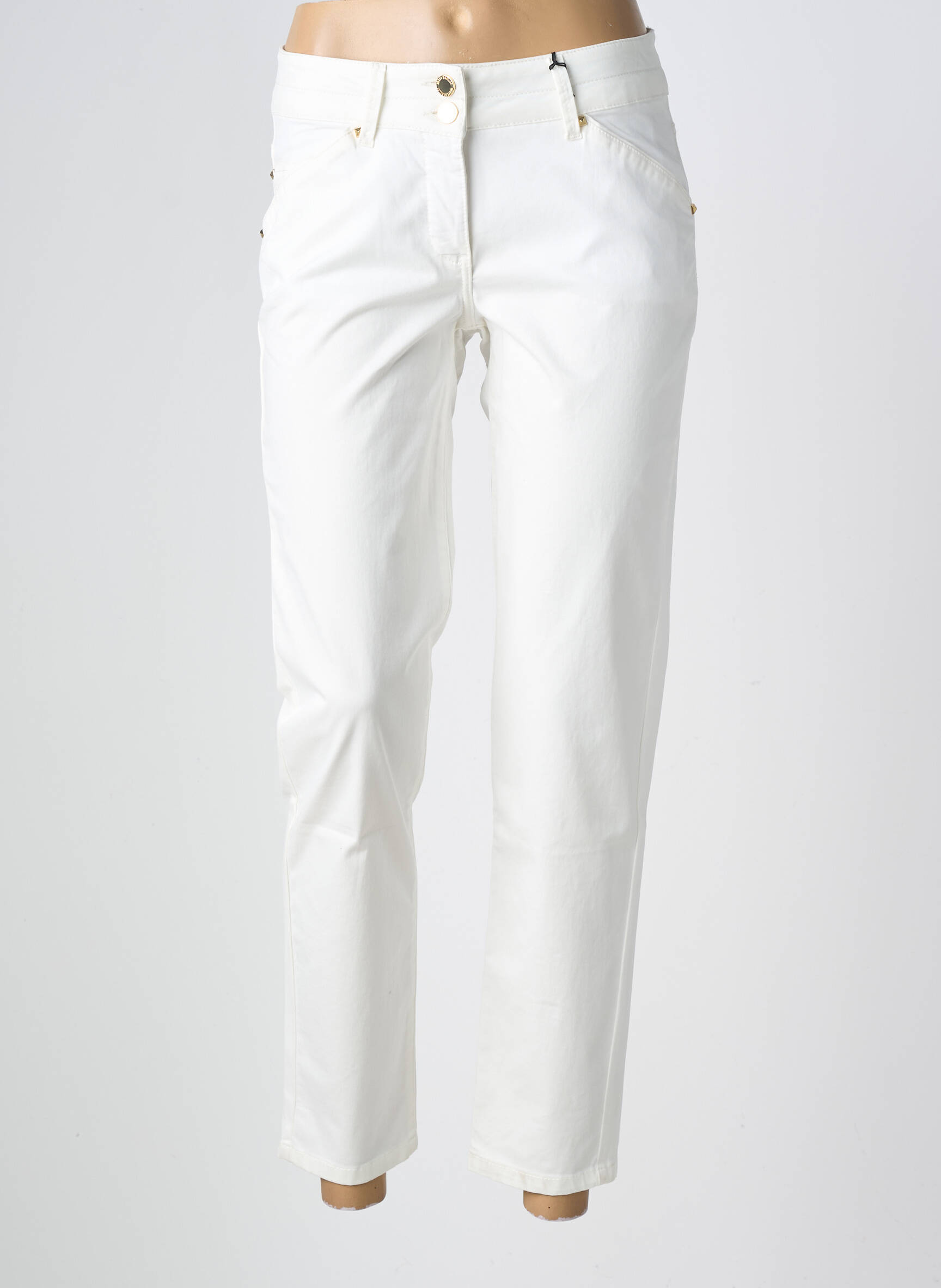 Pantalon 7/8 închidere cu fermoar sub clapetă cu nasturi alb BETTY BARCLAY femeie