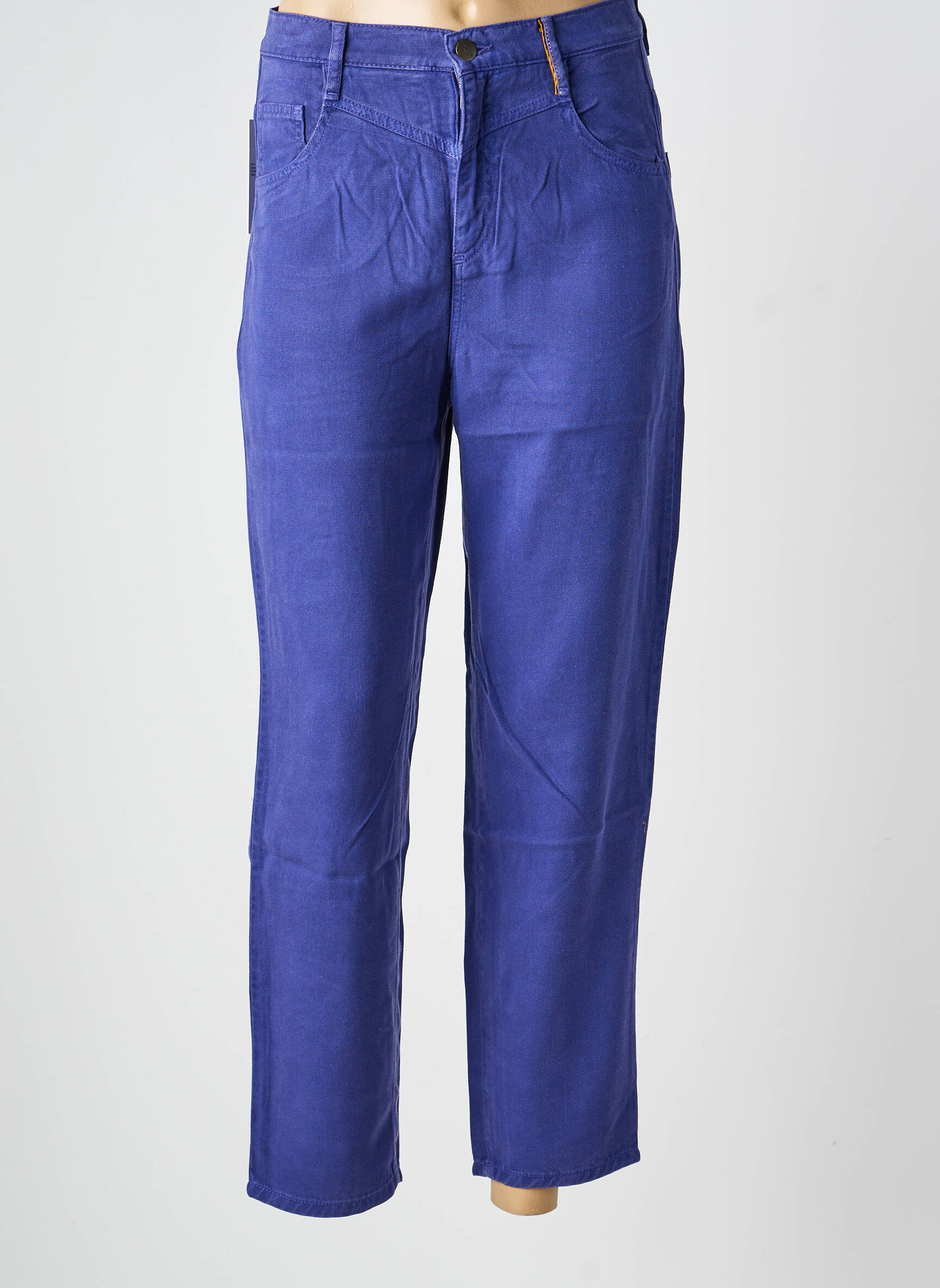 Pantalon 7/8 închidere cu fermoar sub clapetă cu nasturi albastru COUTURIST femeie