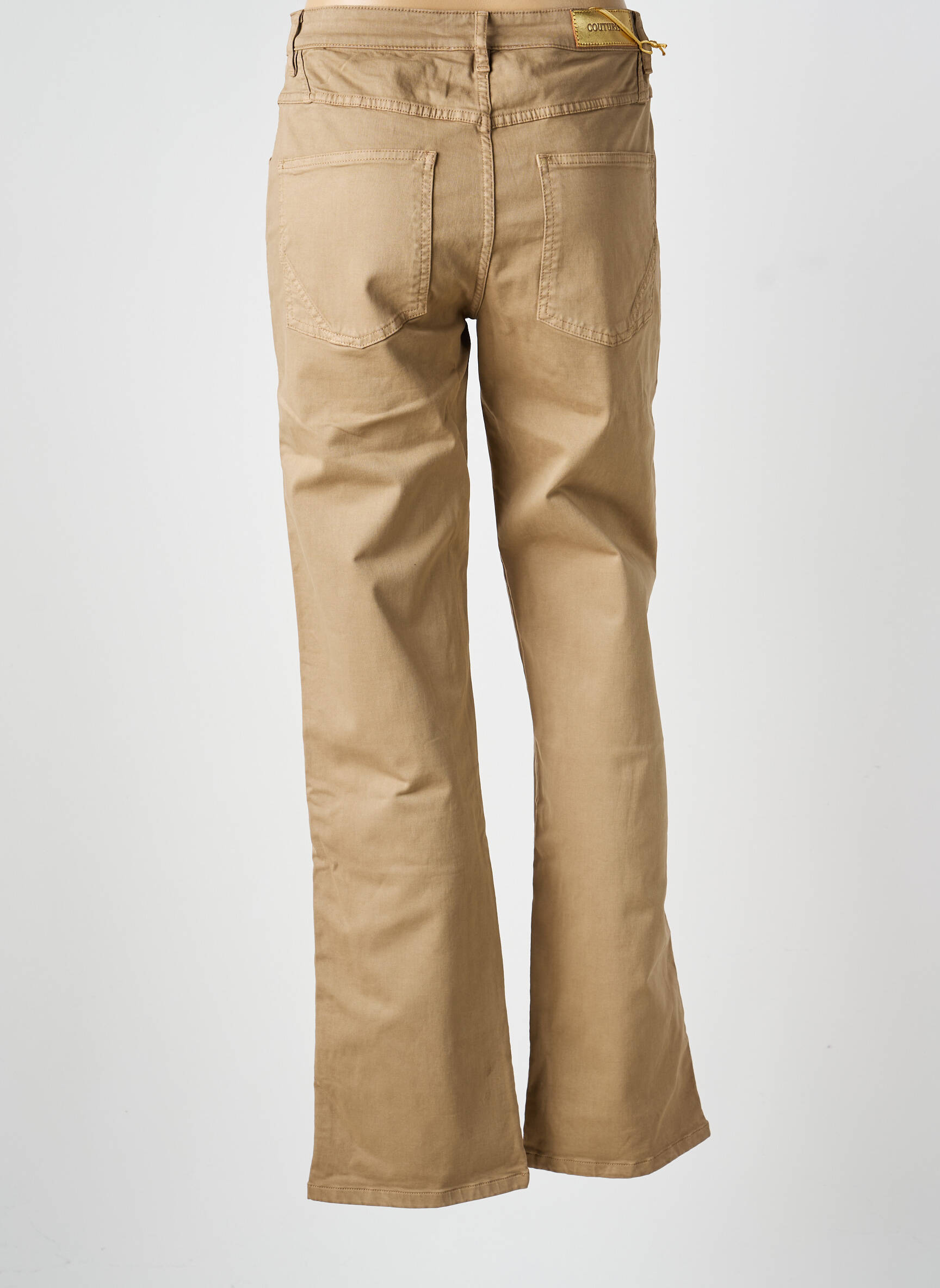 Pantalon drept închidere cu fermoar sub clapetă cu nasturi bej COUTURIST femeie