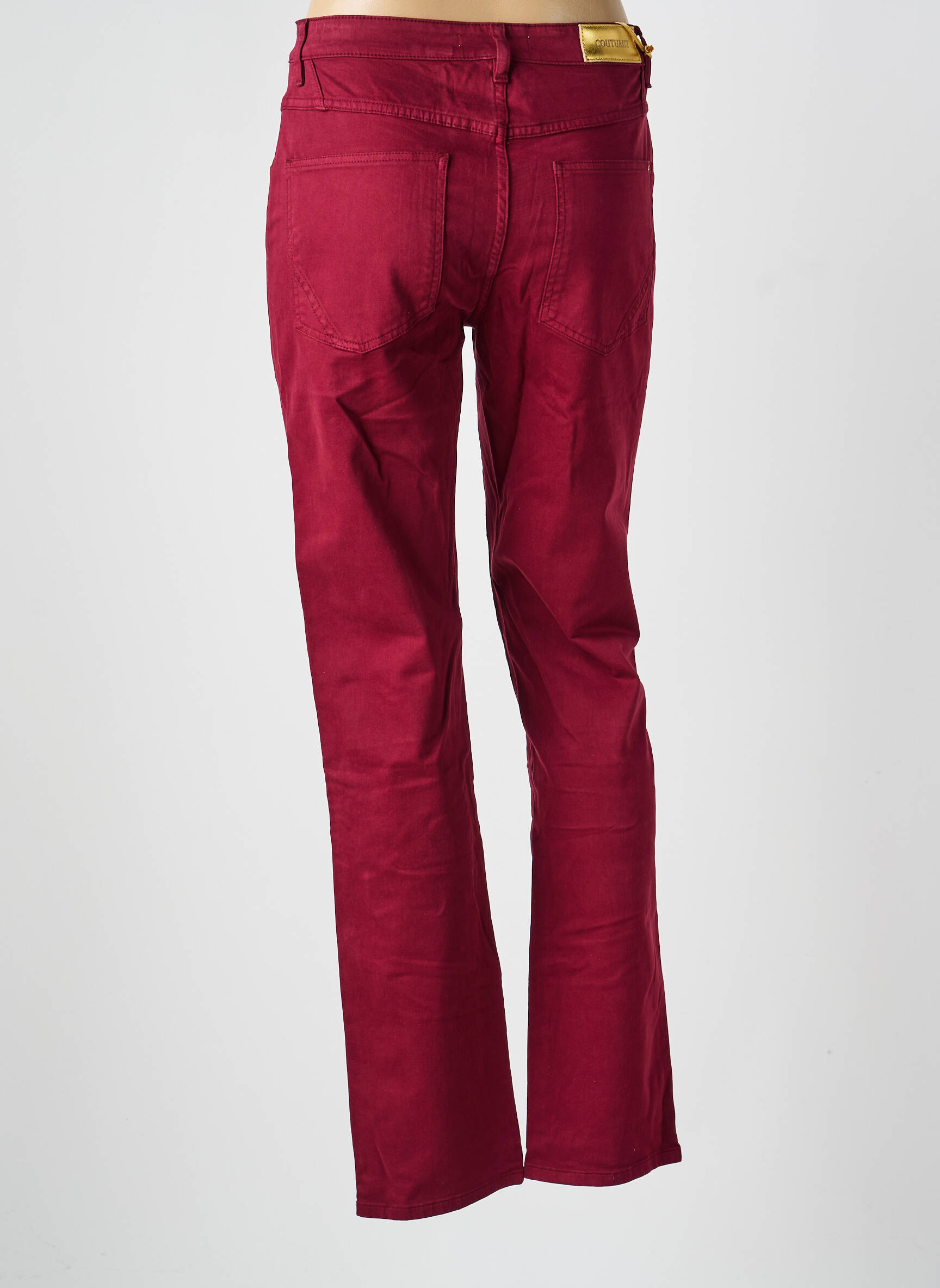 Pantalon drept închidere cu fermoar sub clapetă cu nasturi roșu COUTURIST femeie