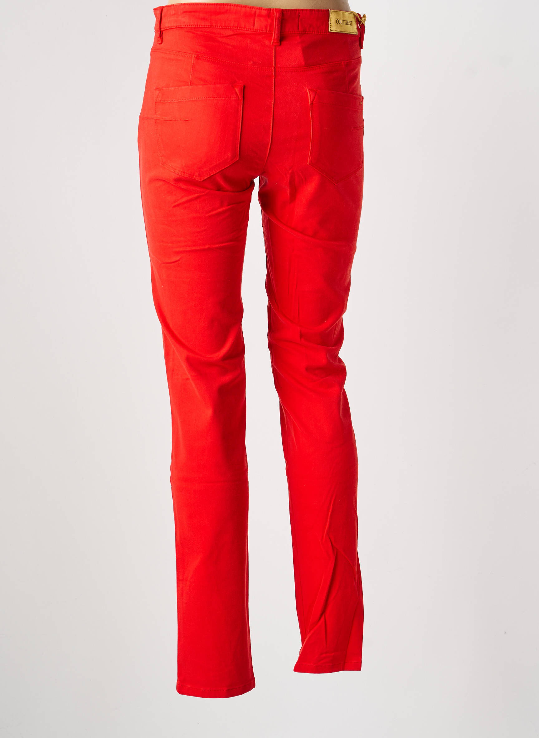 Pantalon slim închidere cu fermoar sub clapetă cu nasturi roșu COUTURIST femeie