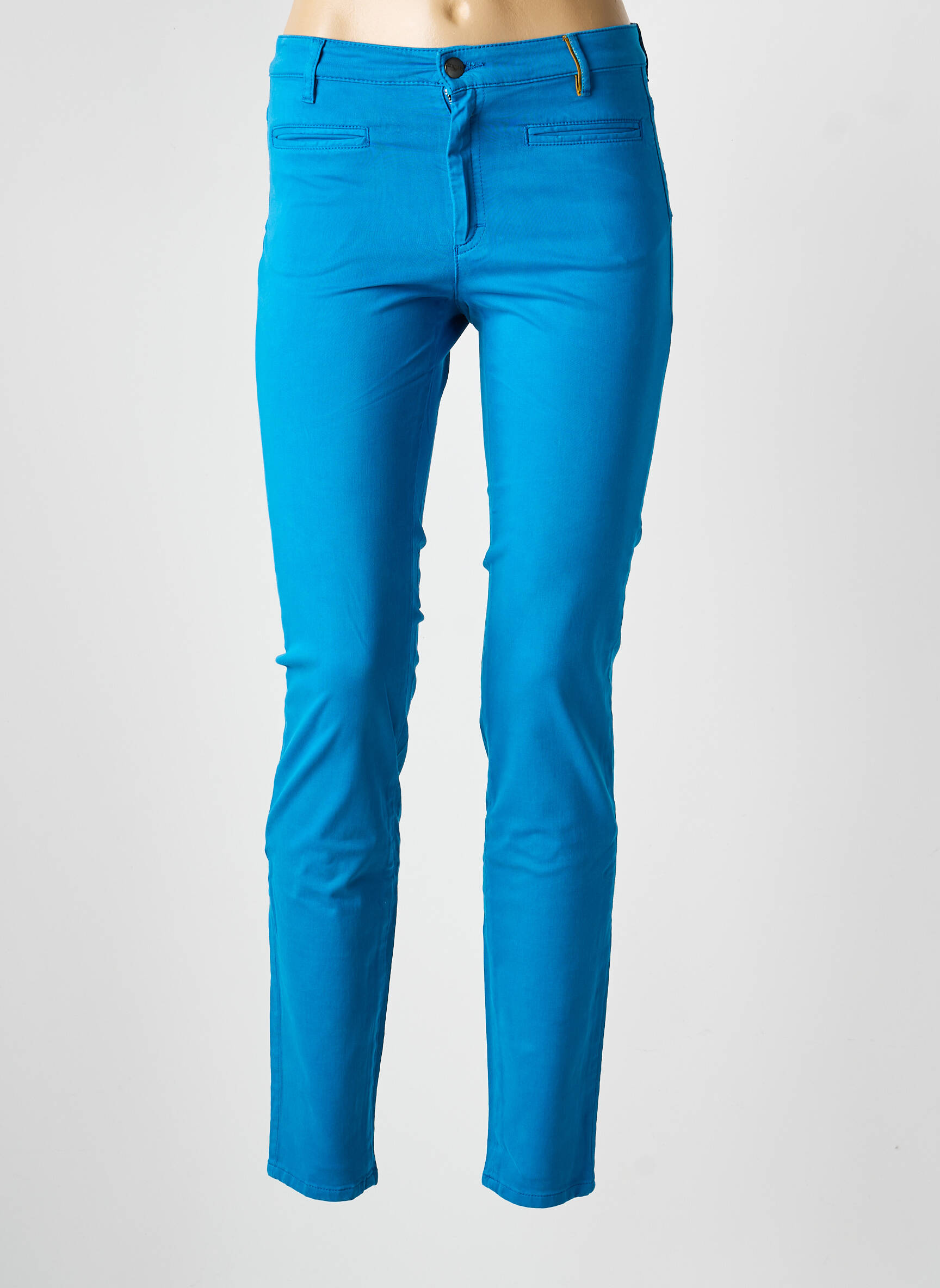 Pantalon slim închidere cu fermoar sub clapetă cu nasturi albastru COUTURIST femeie