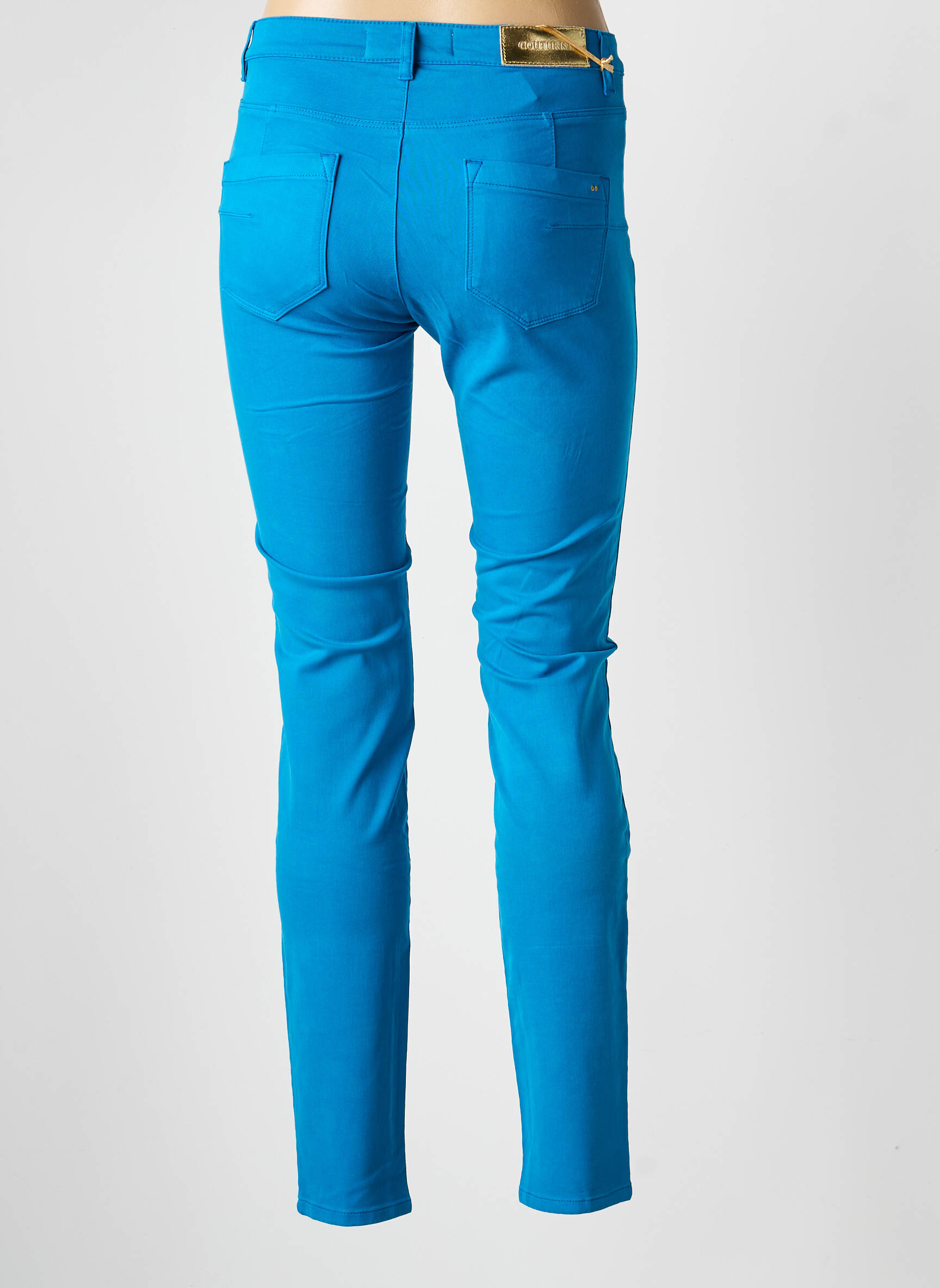Pantalon slim închidere cu fermoar sub clapetă cu nasturi albastru COUTURIST femeie