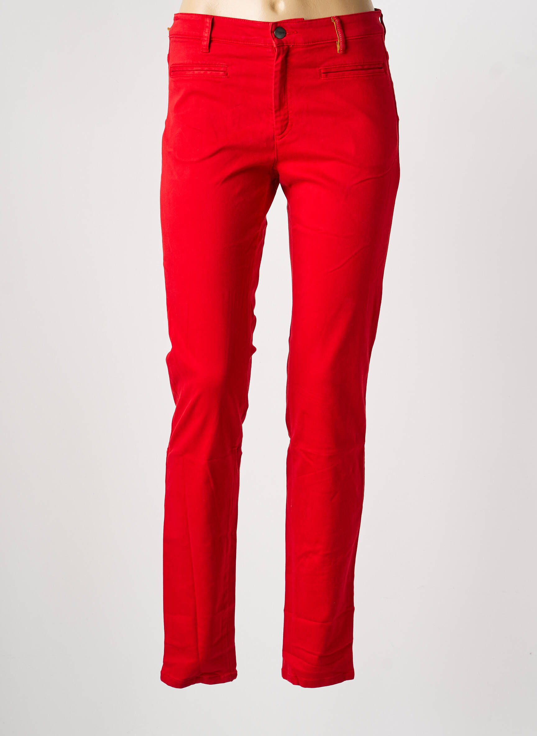Pantalon slim închidere cu fermoar sub clapetă cu nasturi roșu închis COUTURIST femeie