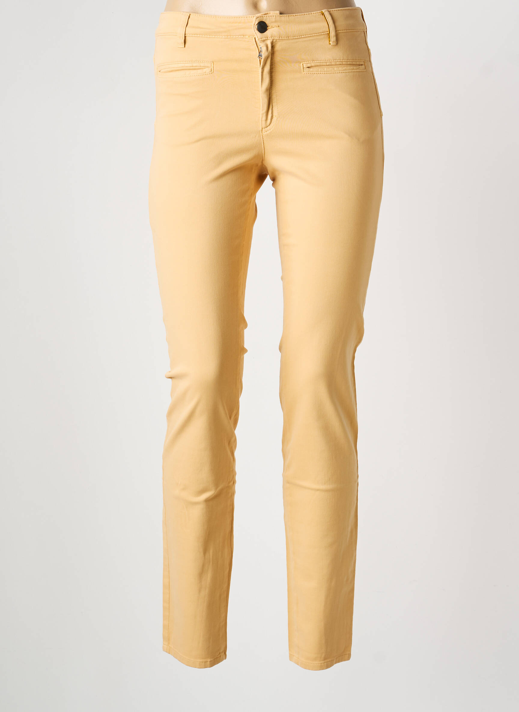 Pantalon slim închidere cu fermoar sub clapetă cu nasturi bej COUTURIST femeie