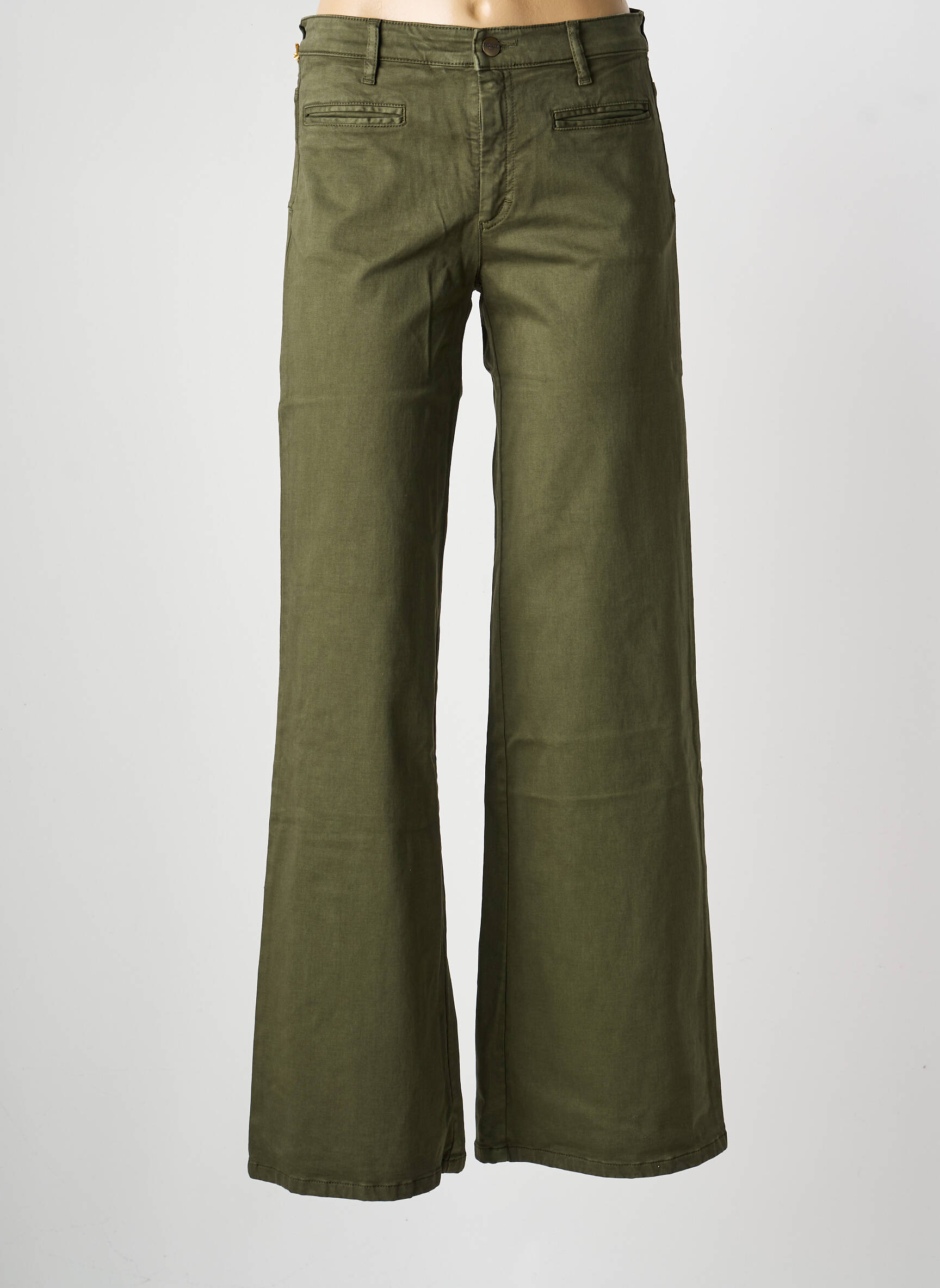 Pantalon evazat închidere cu fermoar sub clapetă cu nasturi verde COUTURIST femeie