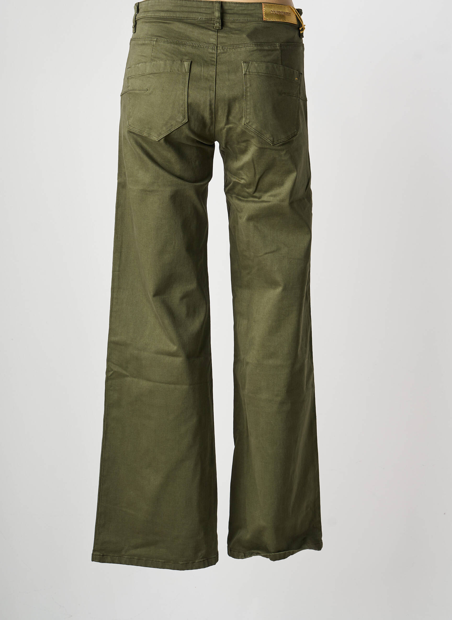 Pantalon evazat închidere cu fermoar sub clapetă cu nasturi verde COUTURIST femeie