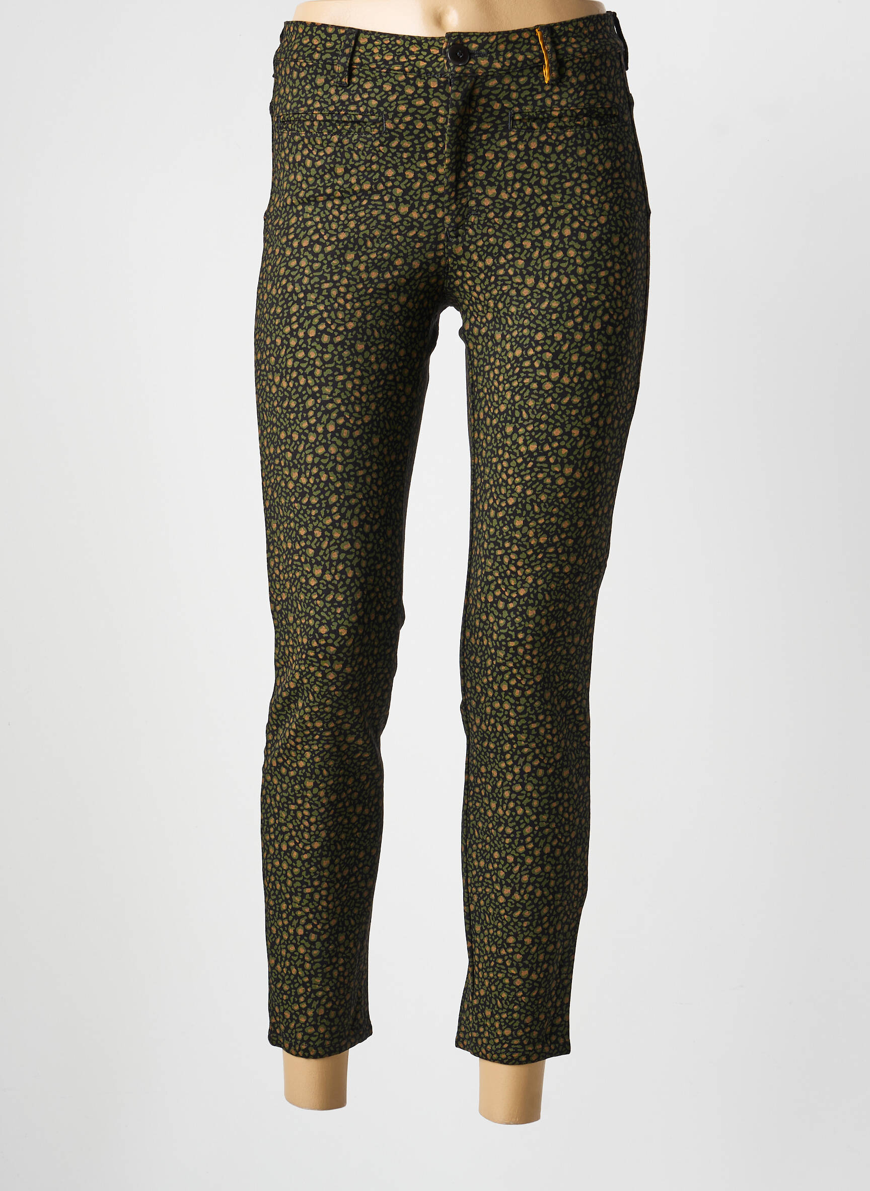 Pantalon 7/8 închidere cu fermoar sub clapetă cu nasturi verde COUTURIST femeie