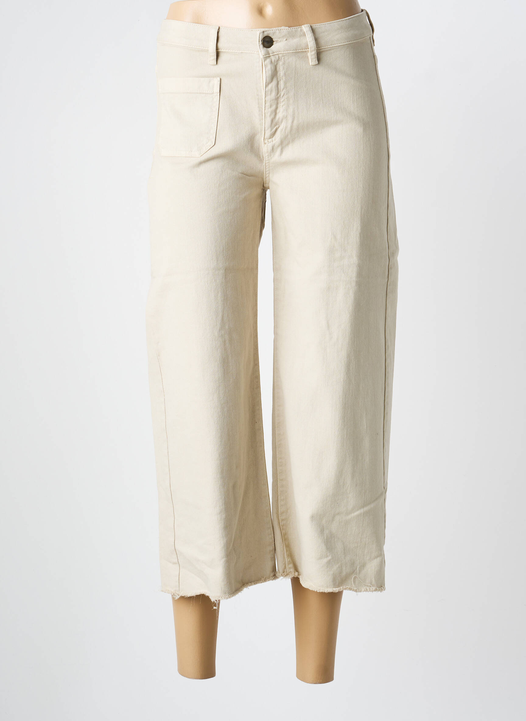 Pantalon 7/8 închidere cu fermoar sub clapetă cu nasturi bej COUTURIST femeie