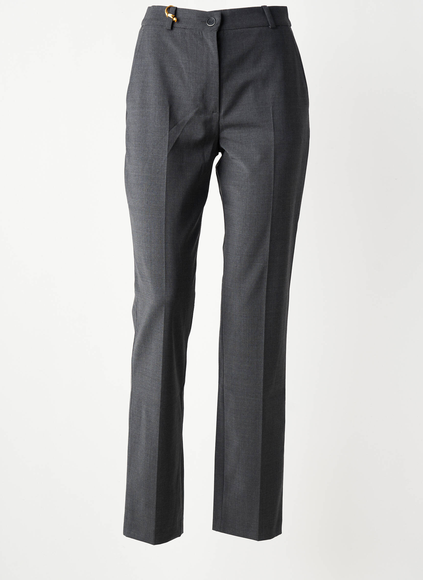 Pantalon chino închidere cu fermoar sub clapetă cu nasturi talie înaltă gri COUTURIST femeie