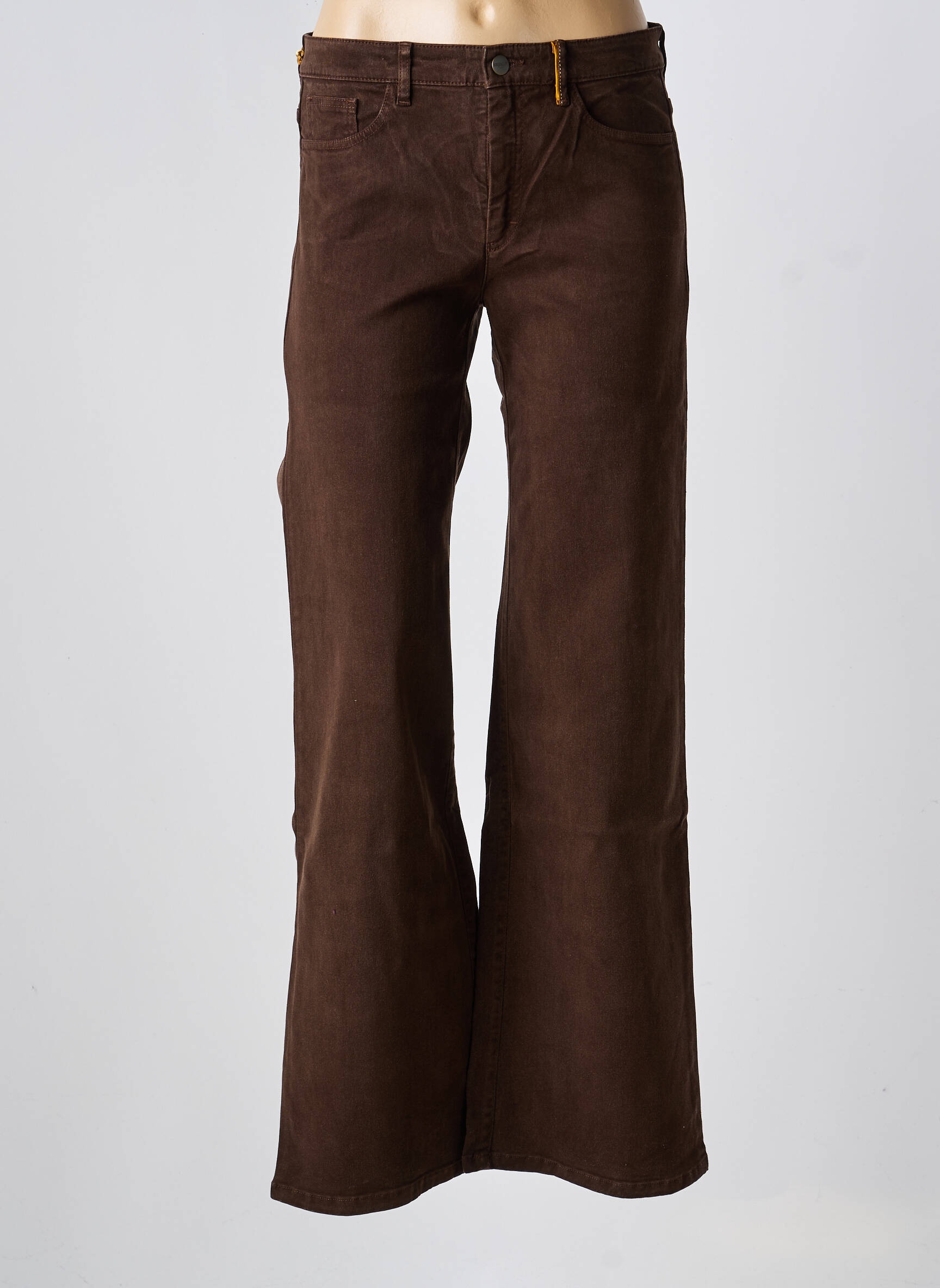 Pantalon evazat închidere cu fermoar sub clapetă cu nasturi maro COUTURIST femeie