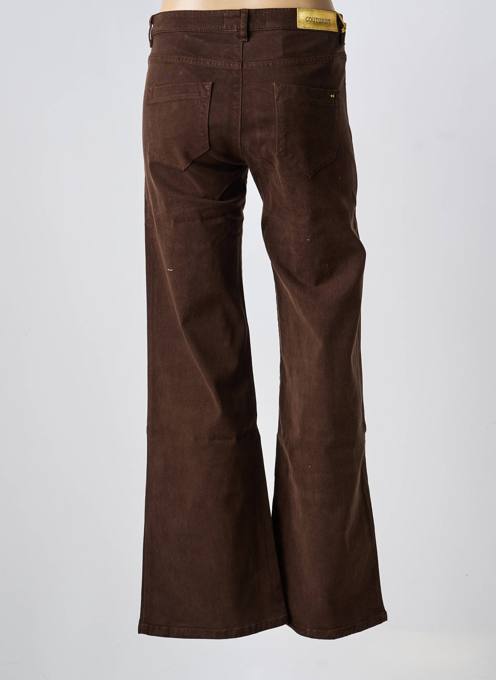 Pantalon evazat închidere cu fermoar sub clapetă cu nasturi maro COUTURIST femeie