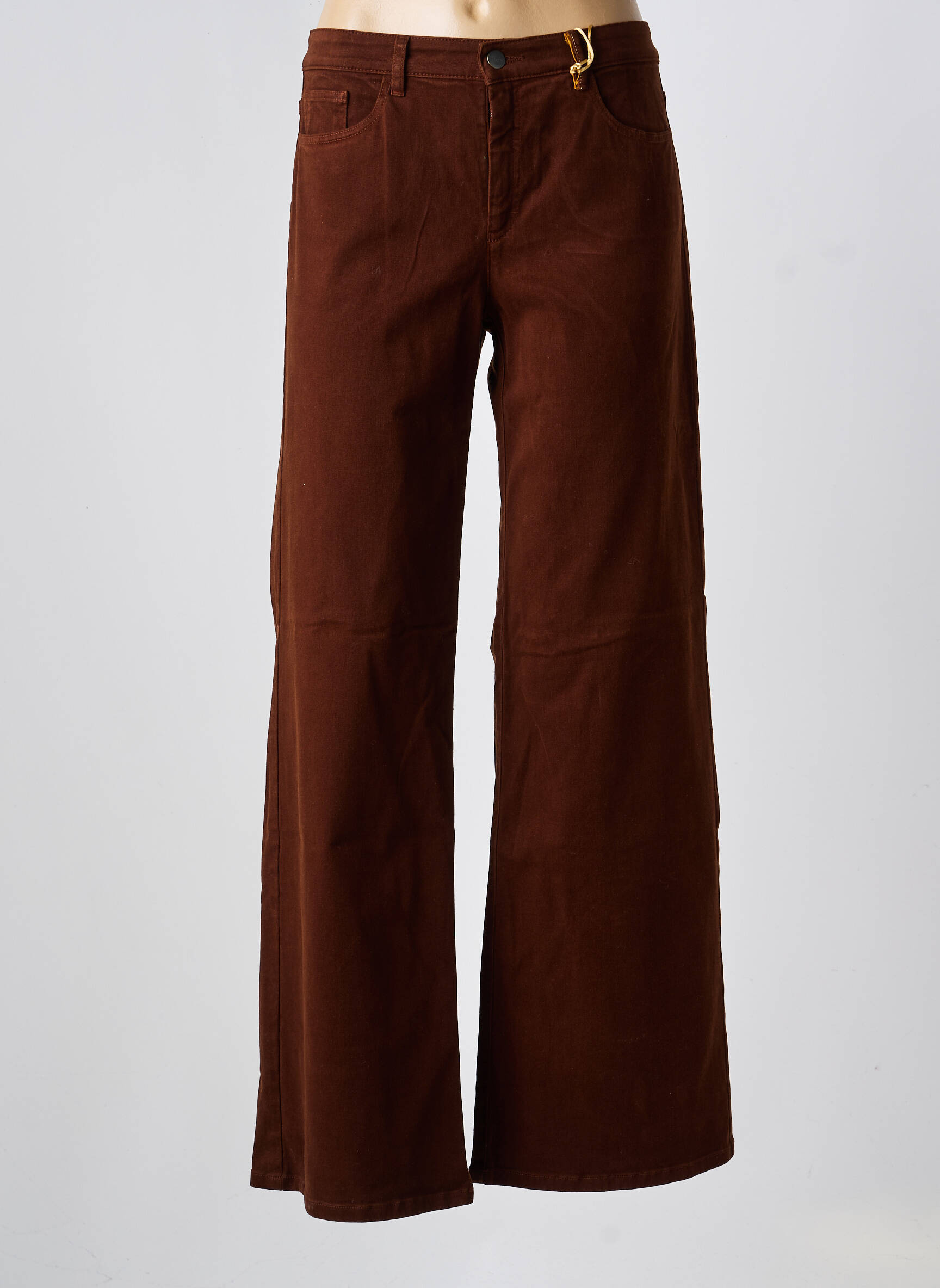 Pantalon evazat închidere cu fermoar sub clapetă cu nasturi cafe deschis COUTURIST femeie