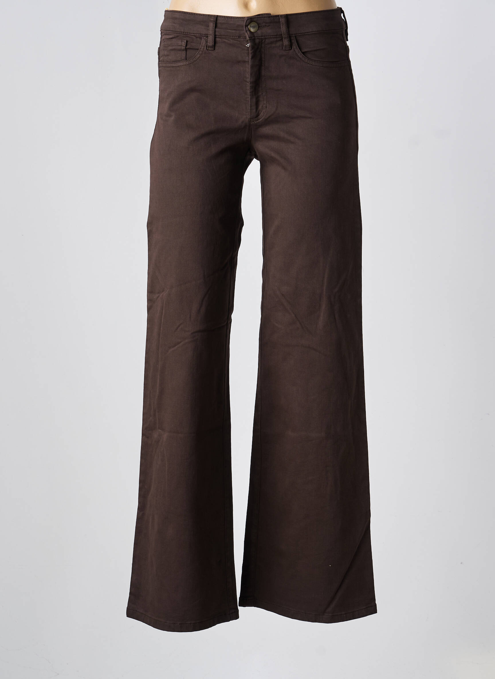 Pantalon evazat închidere cu fermoar sub clapetă cu nasturi maro închis COUTURIST femeie