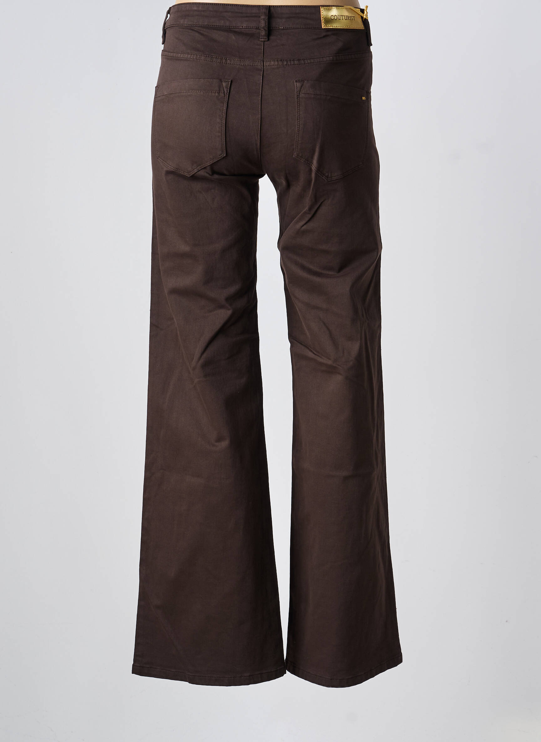 Pantalon evazat închidere cu fermoar sub clapetă cu nasturi maro închis COUTURIST femeie
