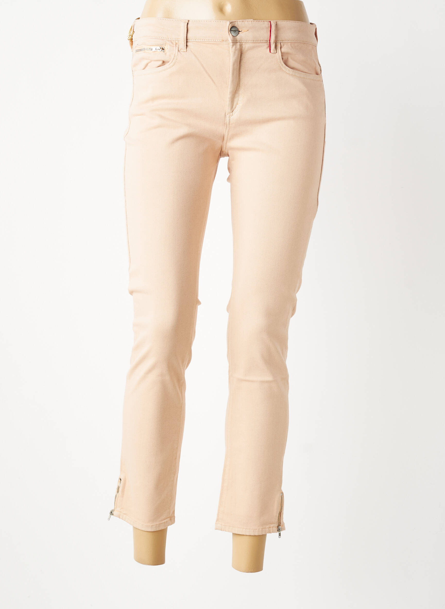 Pantalon 7/8 închidere cu fermoar sub clapetă cu nasturi bej COUTURIST femeie