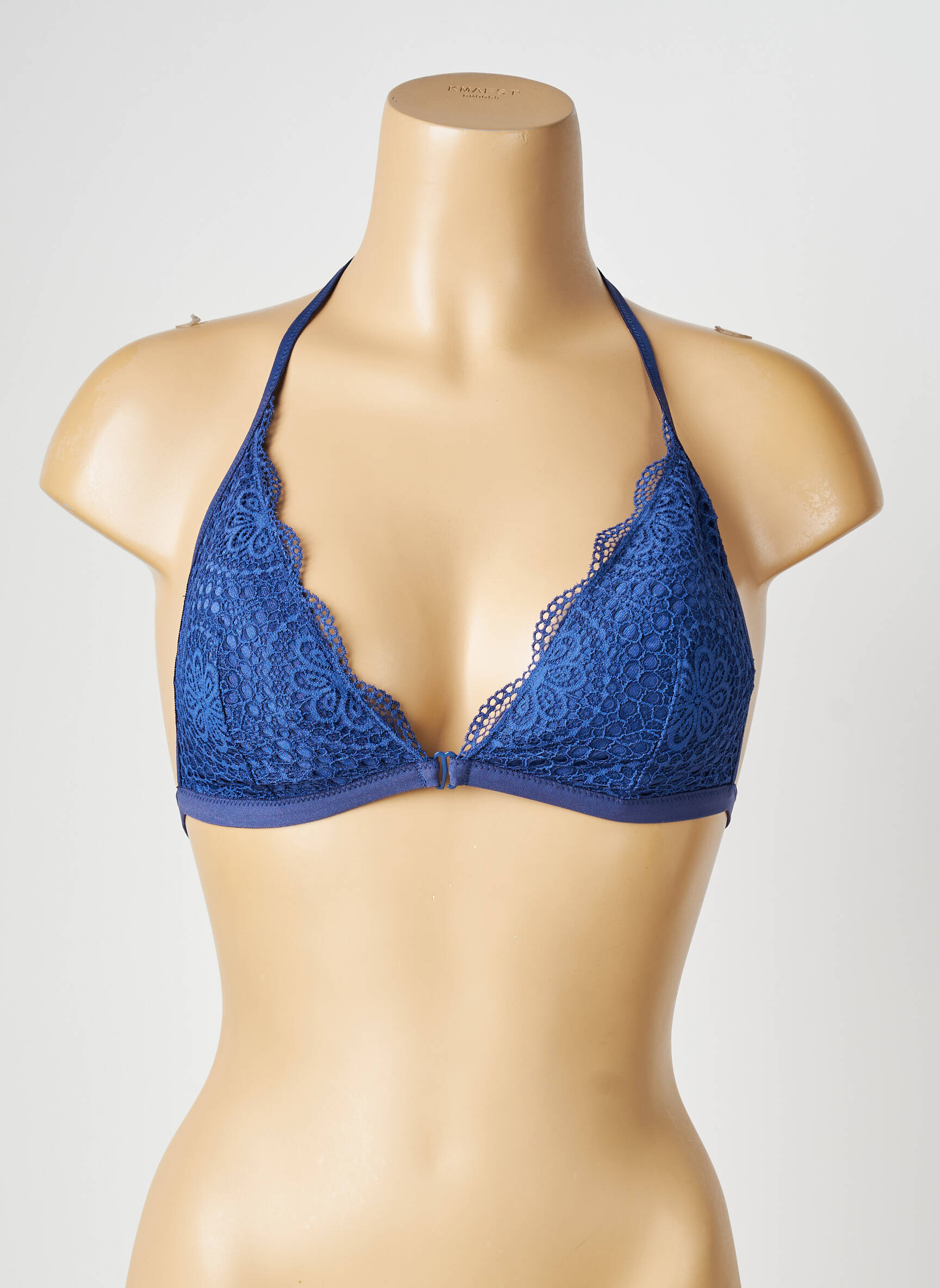 Sutien efect material satinat top triunghiuri albastru VALEGE femeie