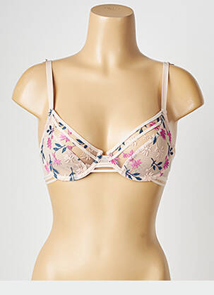 Sutien efect material satinat sutien cupe întregi cu decolteu înalt bej PASSIONATA femeie