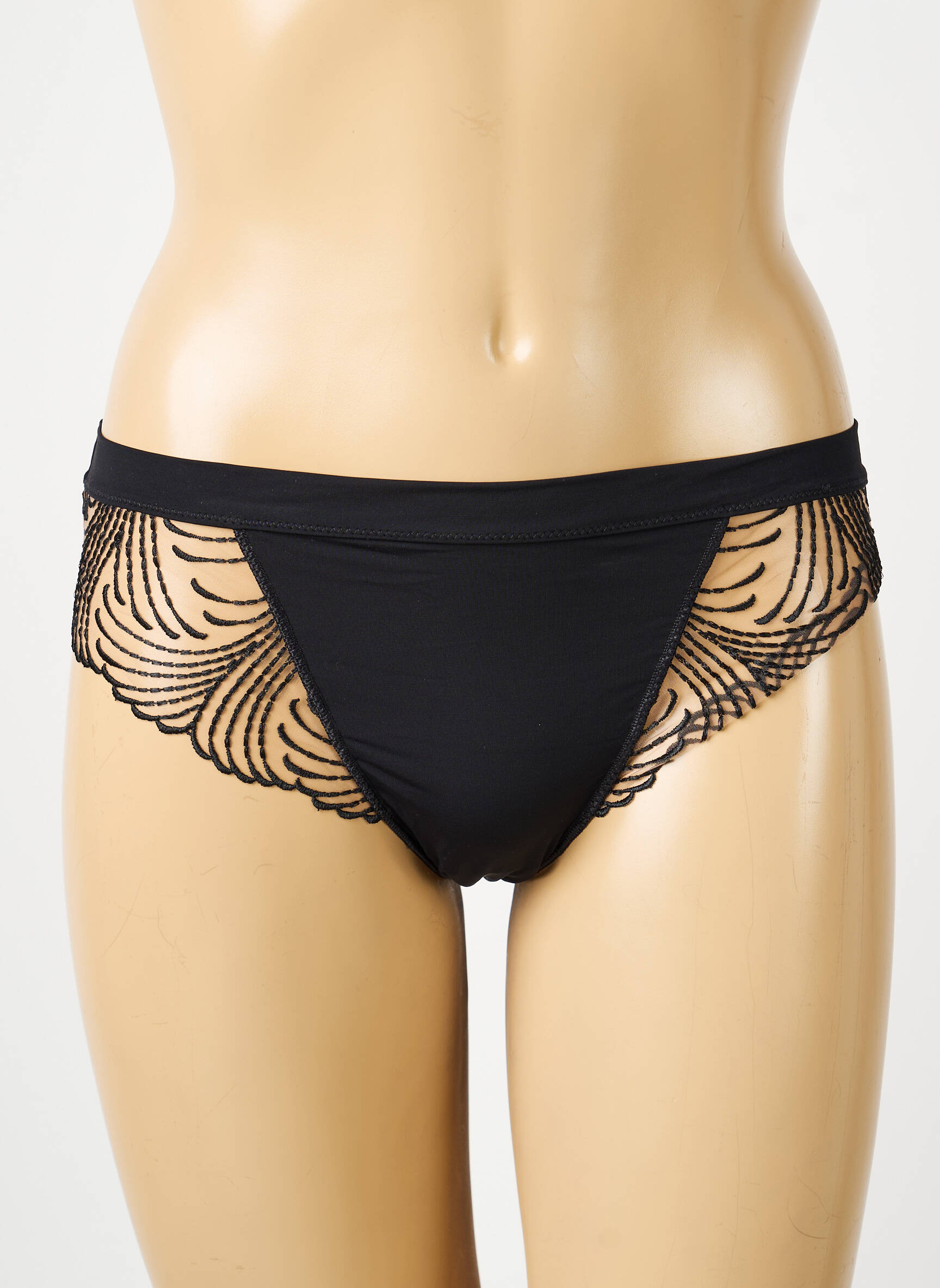 Tanga efect material satinat negru SIMONE PERELE femeie
