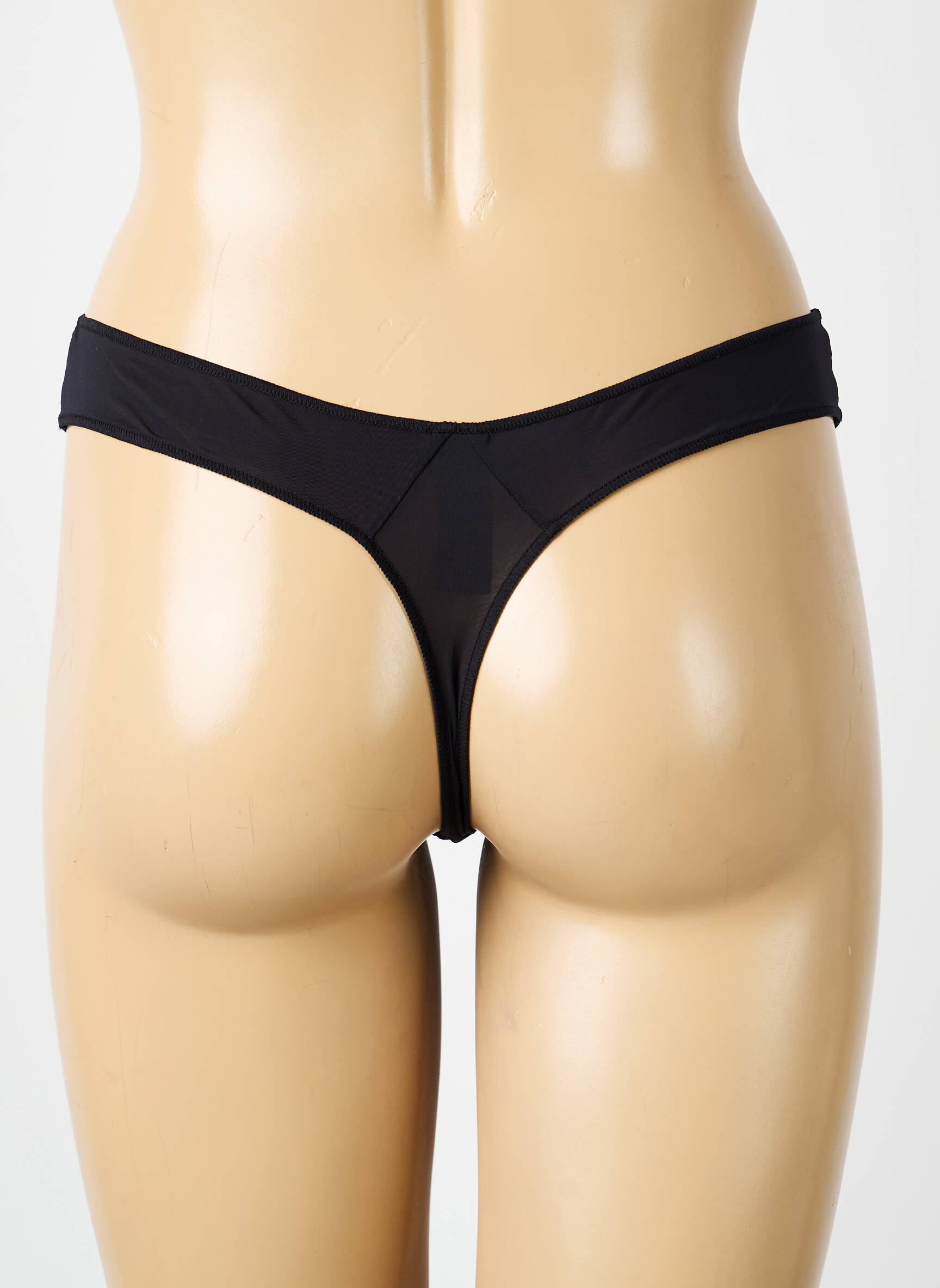 Tanga efect material satinat negru IMPLICITE femeie