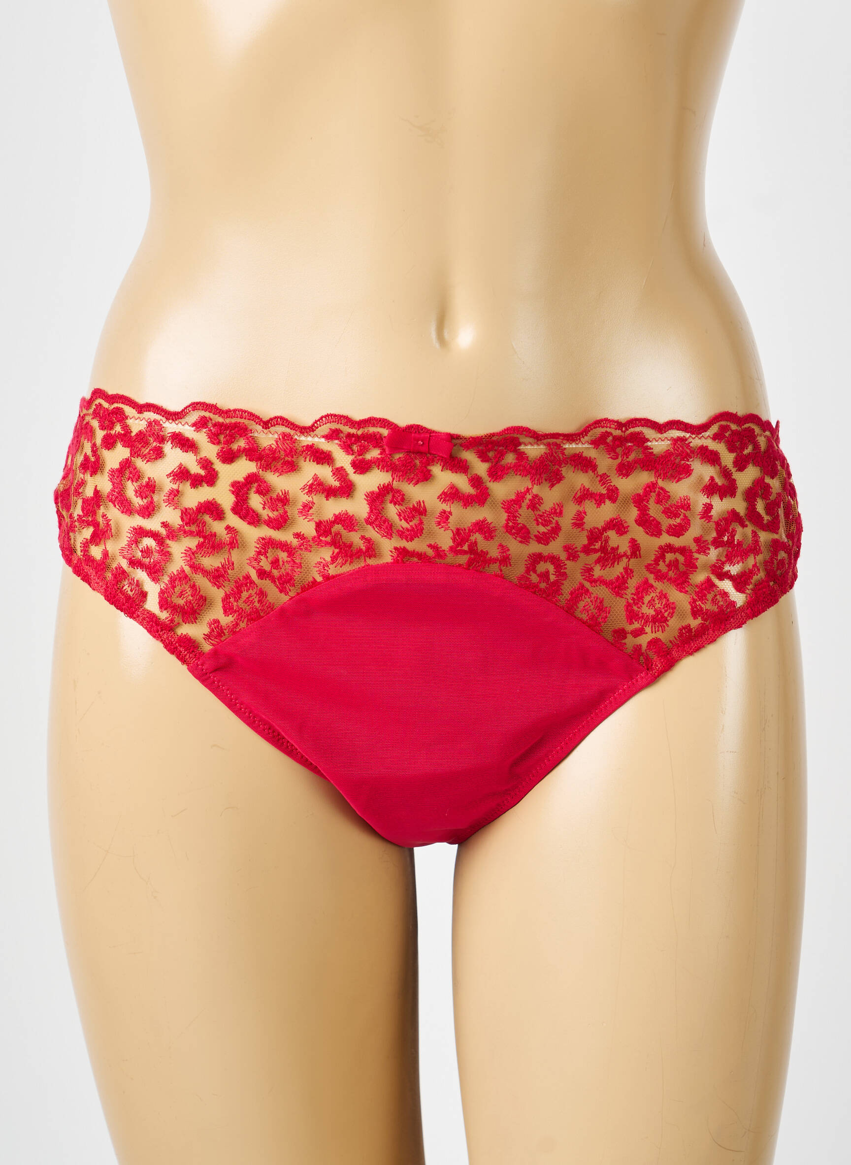 Tanga efect material satinat roșu SIMONE PERELE femeie