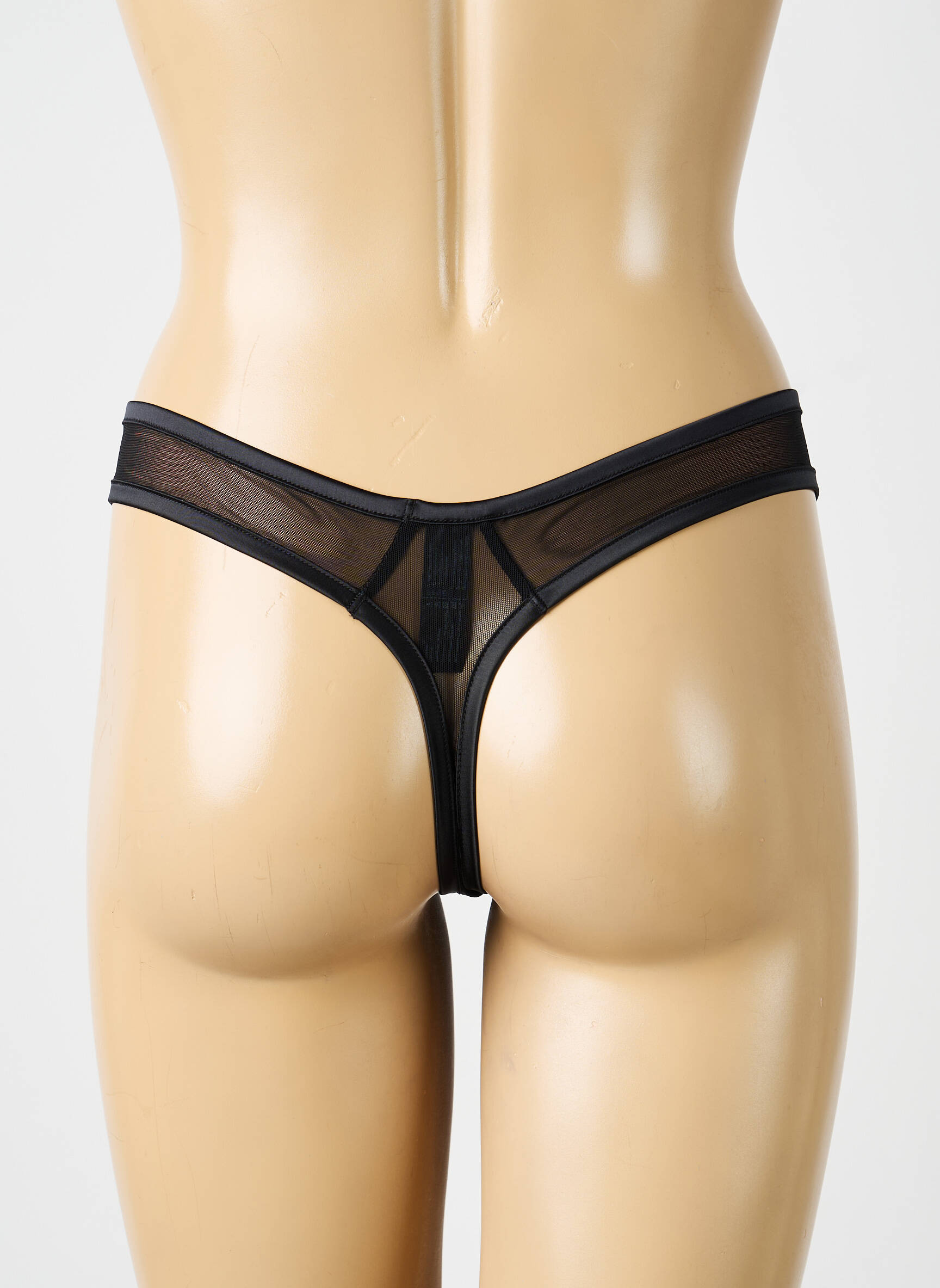 Tanga efect material satinat negru IMPLICITE femeie