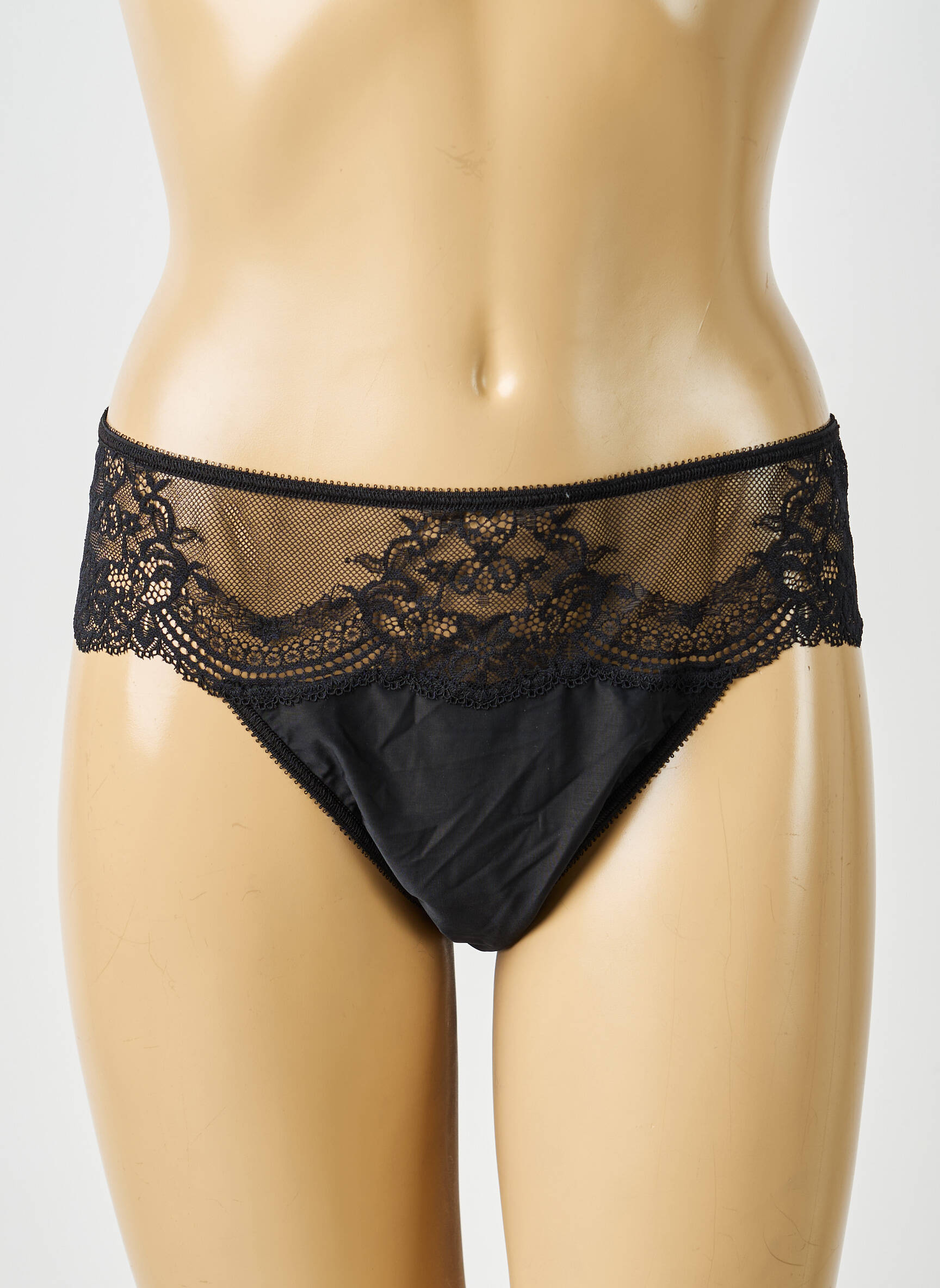 Tanga efect material satinat negru IMPLICITE femeie