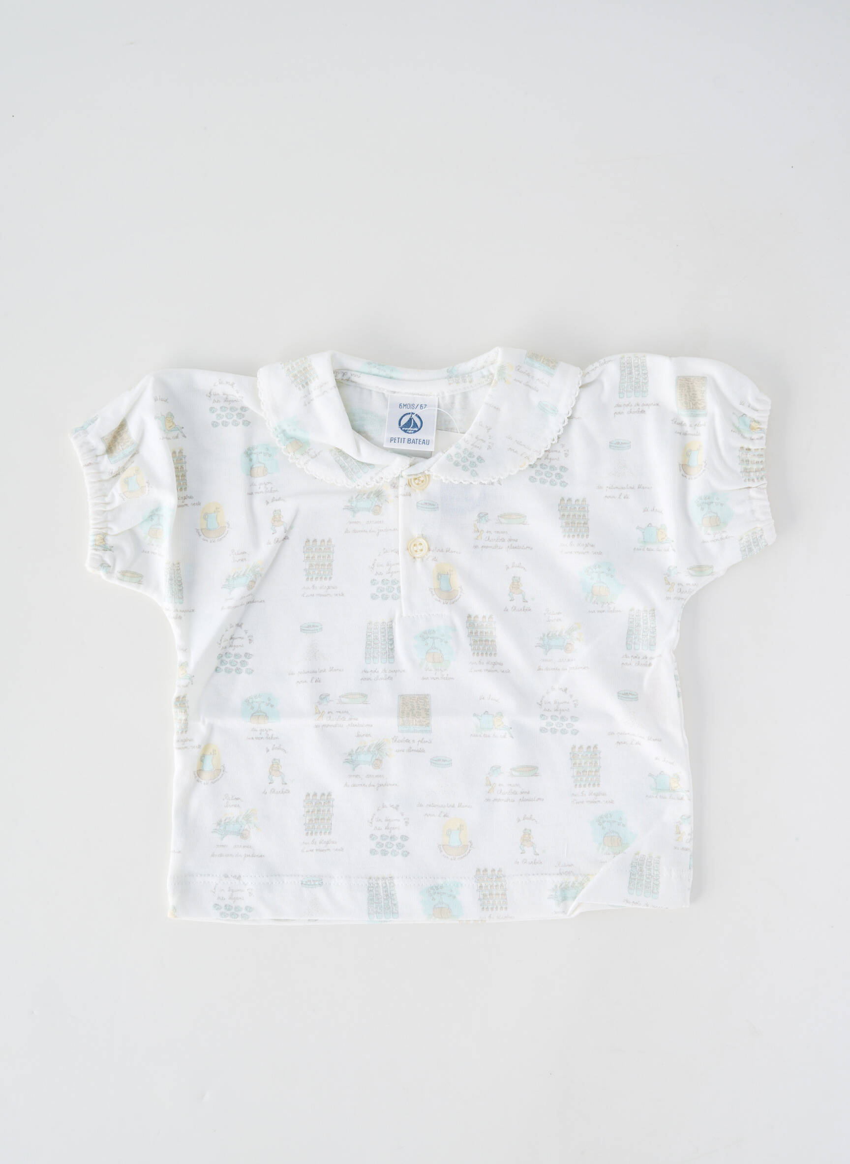 Tricou guler claudine mâneci scurte alb PETIT BATEAU fată
