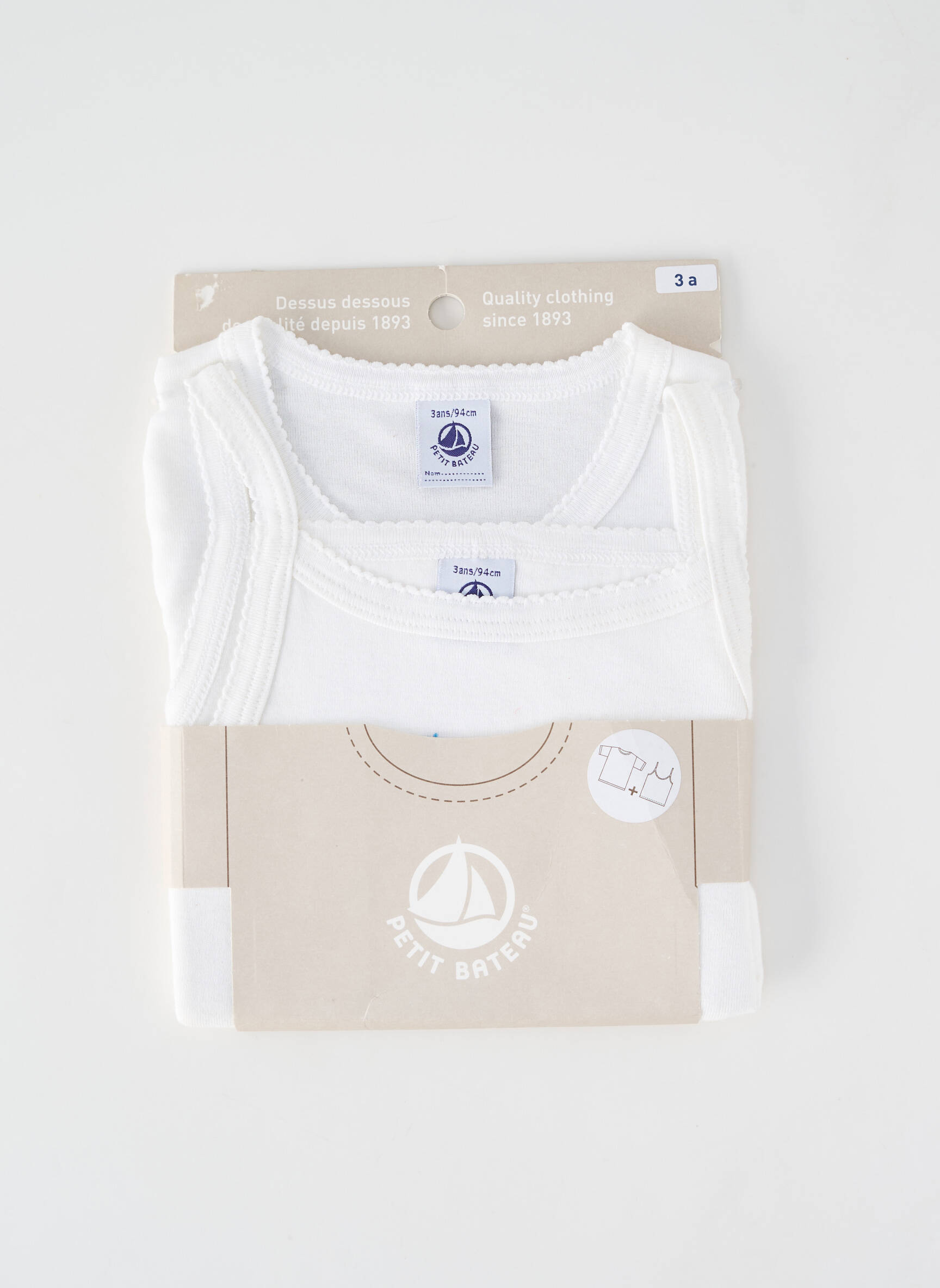 Tricou croială cambrată bretele subțiri alb PETIT BATEAU fată