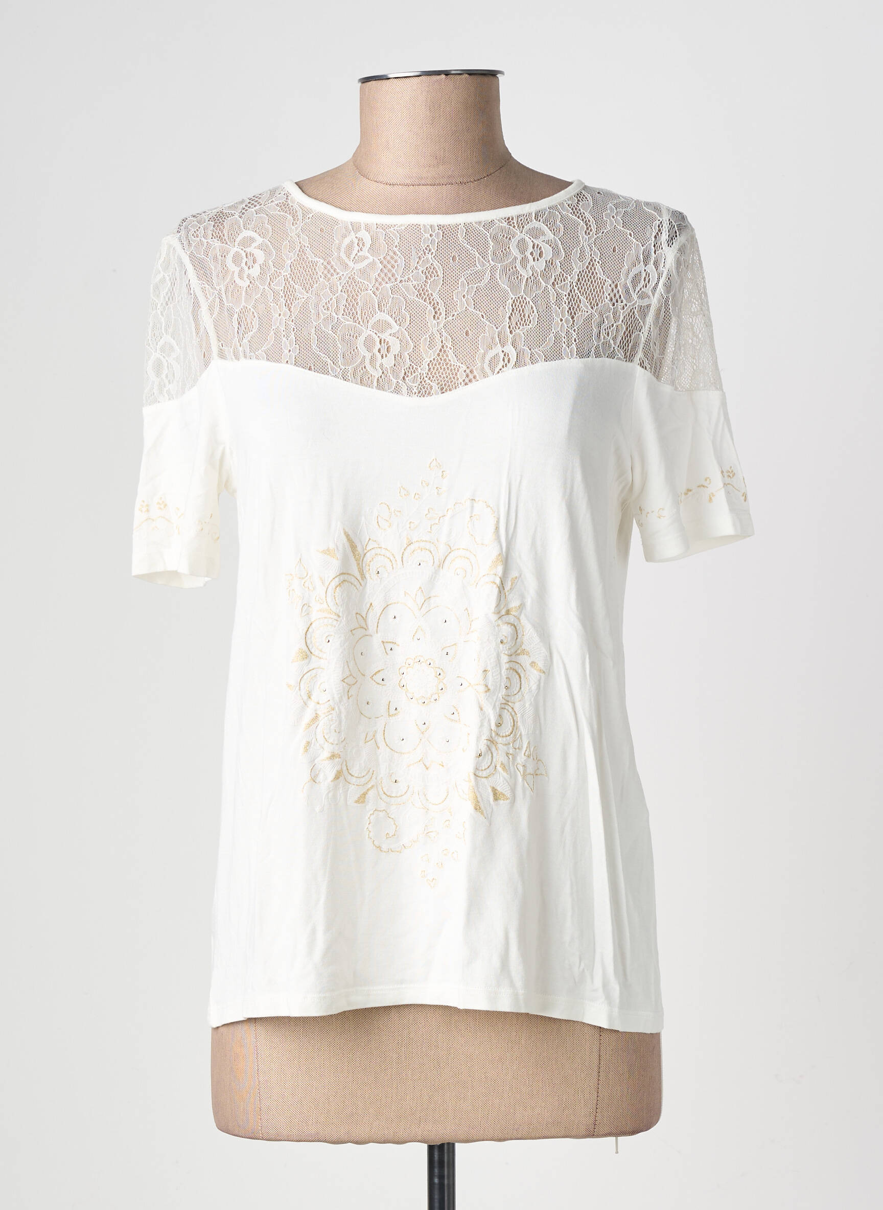 Top elasticitate mâneci scurte bej DESIGUAL femeie