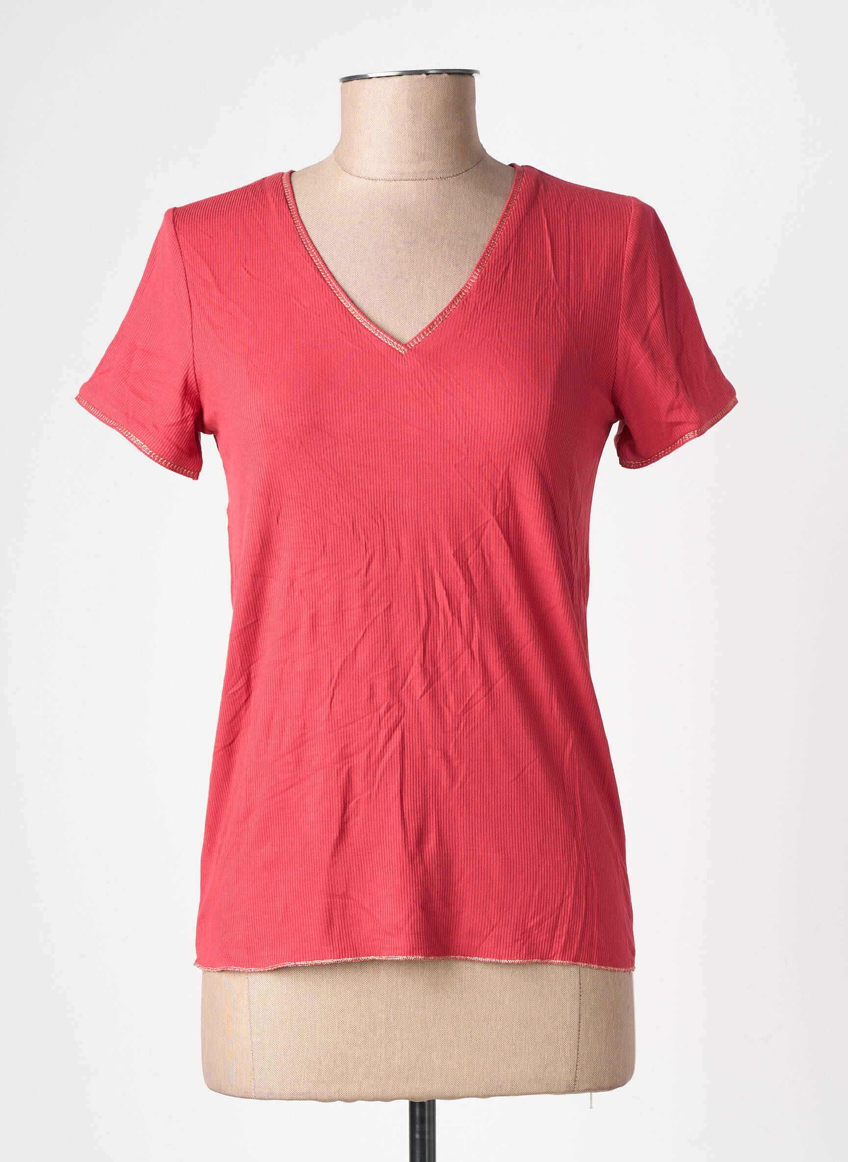 Tricou guler în v mâneci scurte roșu GRACE & MILA femeie