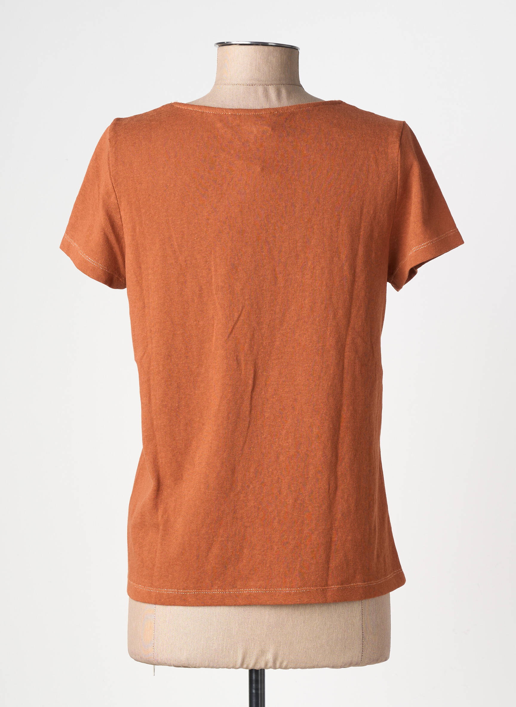 Tricou guler în v mâneci scurte maro GRACE & MILA femeie