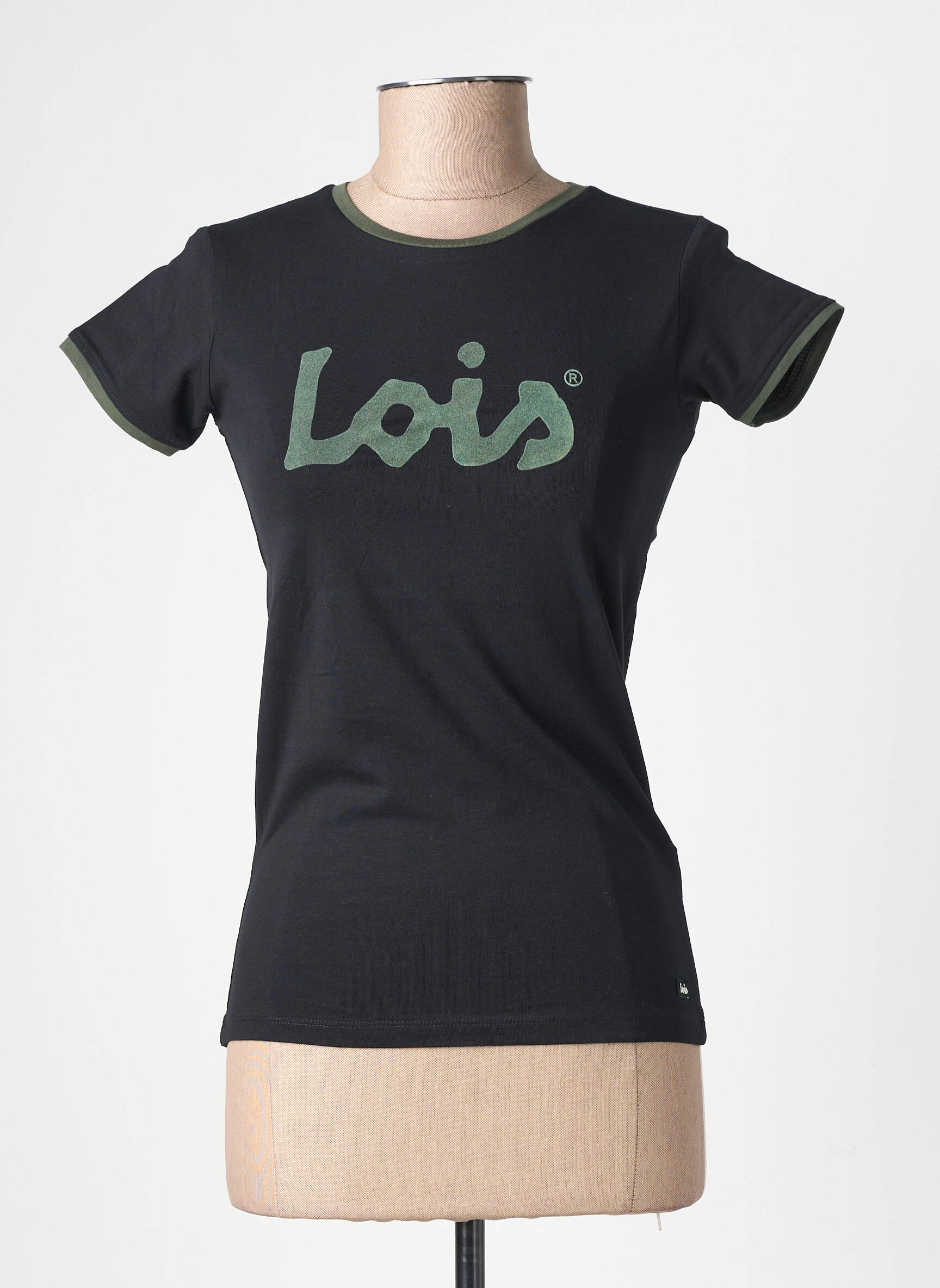 Tricou serigrafie flockată mâneci scurte negru LOIS femeie