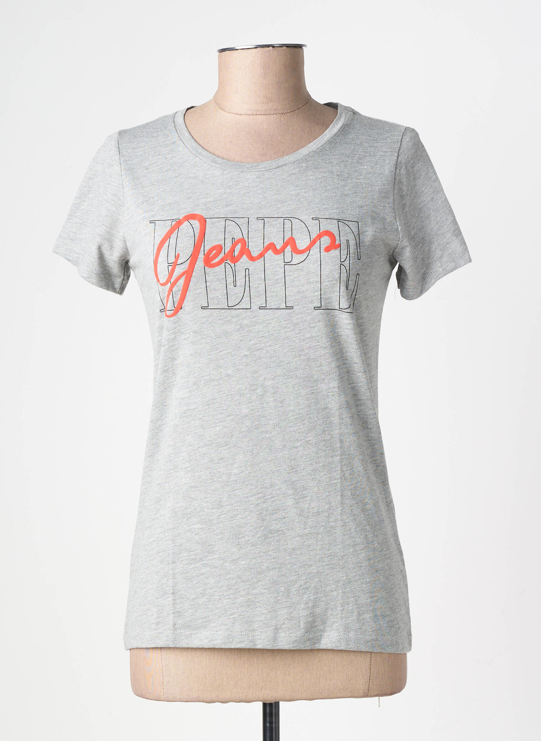Tricou serigrafie flockată mâneci scurte gri PEPE JEANS femeie