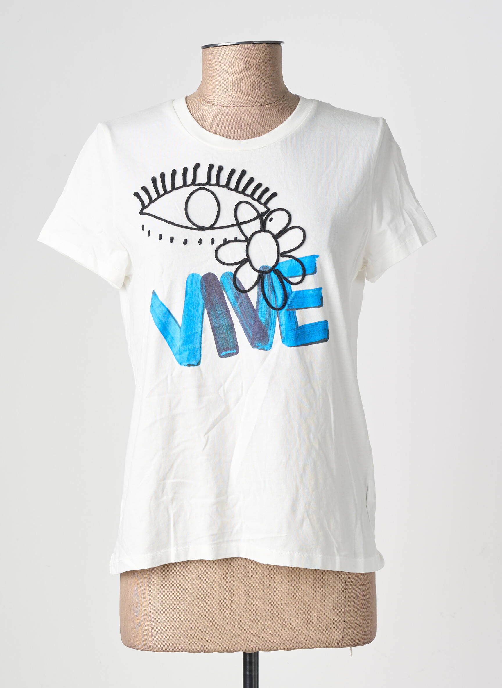Tricou serigrafie mâneci scurte alb DESIGUAL femeie