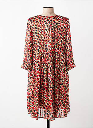 Rochie midi imprimeu fantezie mâneci lungi maro GRACE & MILA femeie