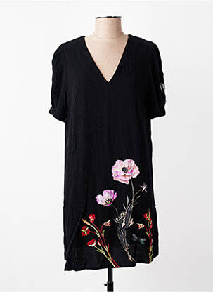 Rochie midi imprimeu floral mâneci scurte negru DESIGUAL femeie
