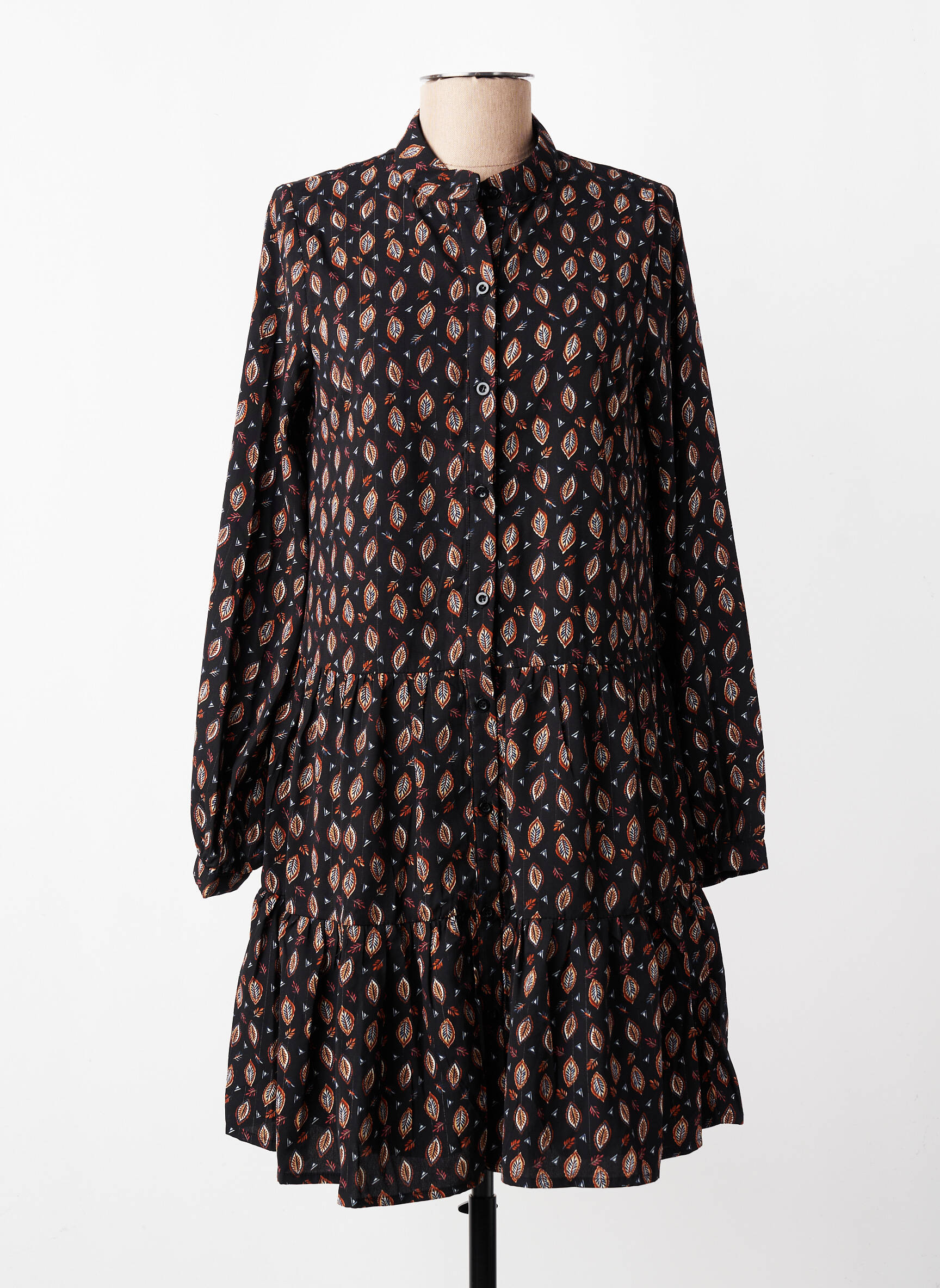 Rochie midi imprimeu fantezie mâneci lungi negru MOLLY BRACKEN femeie