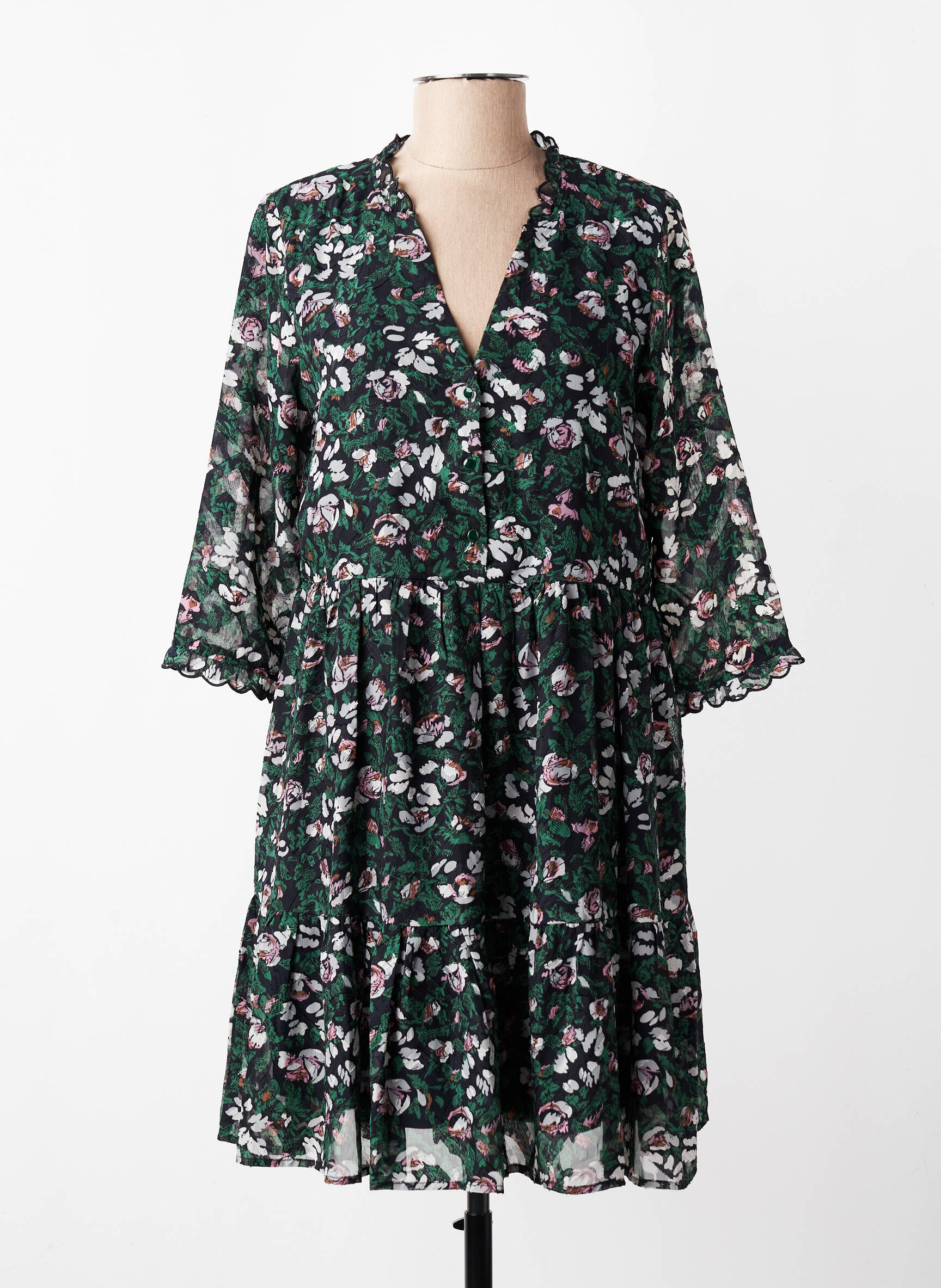 Rochie scurtă mâneci 3/4 mâneci 3/4 verde GRACE & MILA femeie