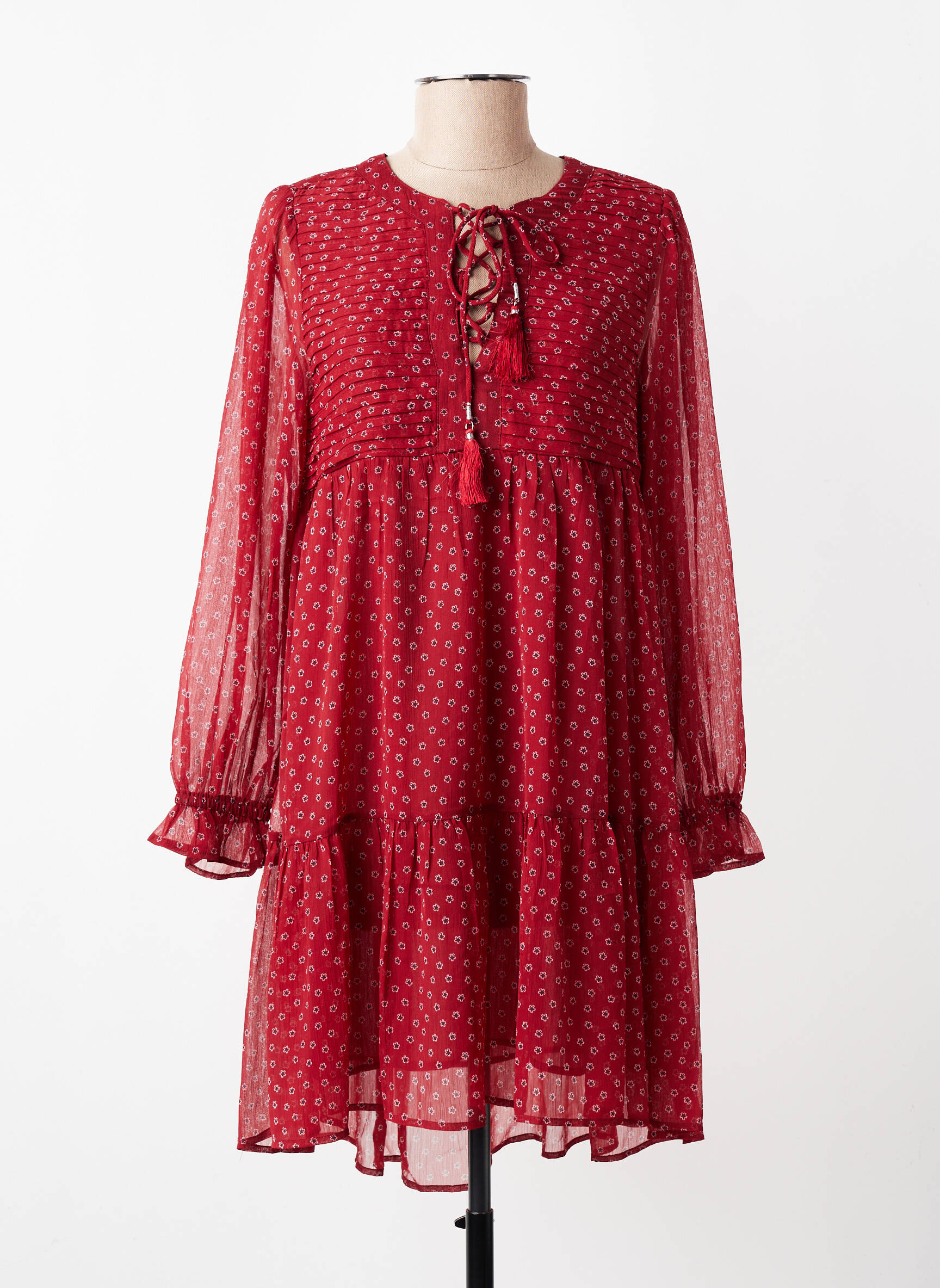 Rochie midi imprimeu fantezie mâneci lungi roșu PEPE JEANS femeie