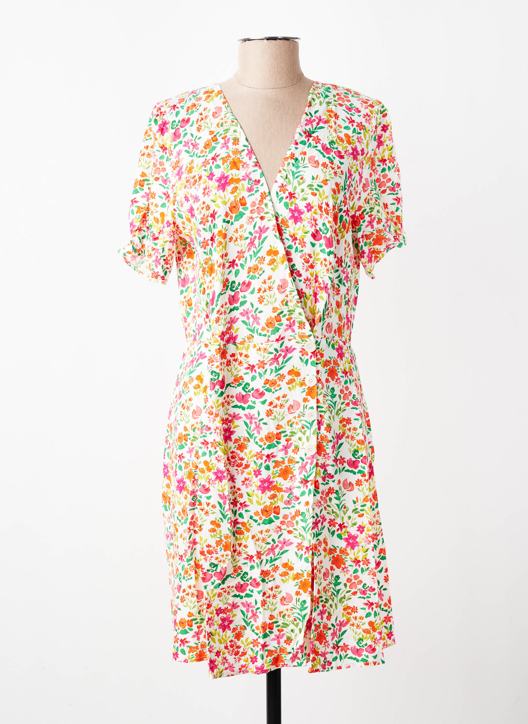 Rochie midi imprimeu floral mâneci scurte alb LA PETITE ETOILE femeie