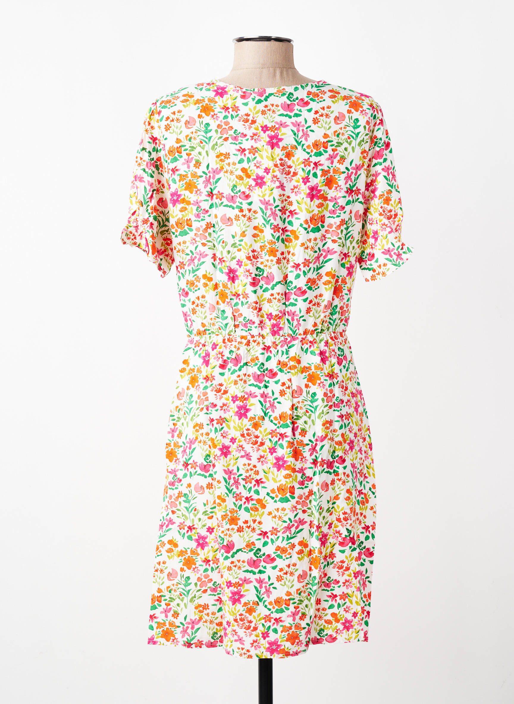 Rochie midi imprimeu floral mâneci scurte alb LA PETITE ETOILE femeie