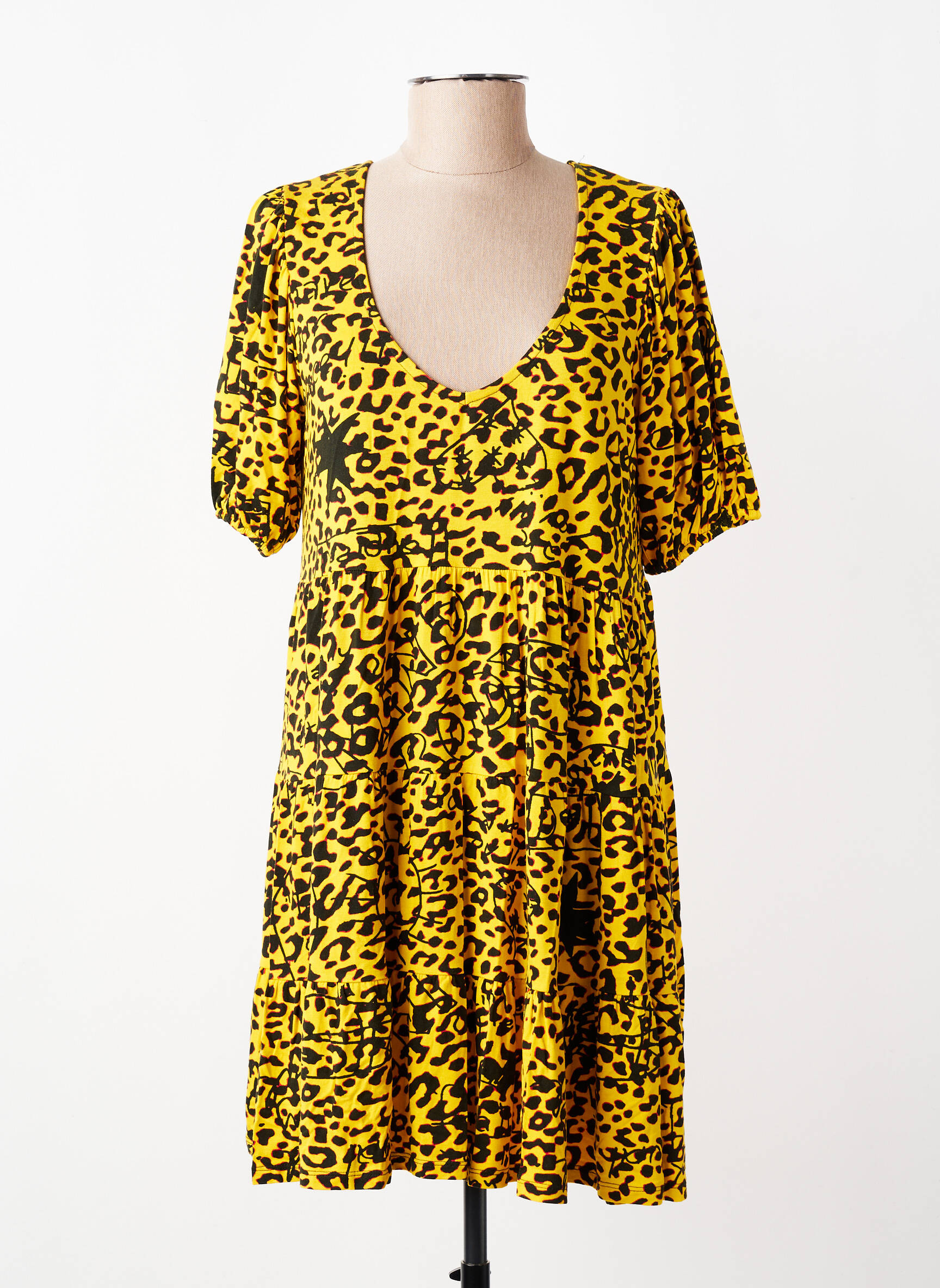 Rochie scurtă mâneci scurte mâneci scurte galben DESIGUAL femeie