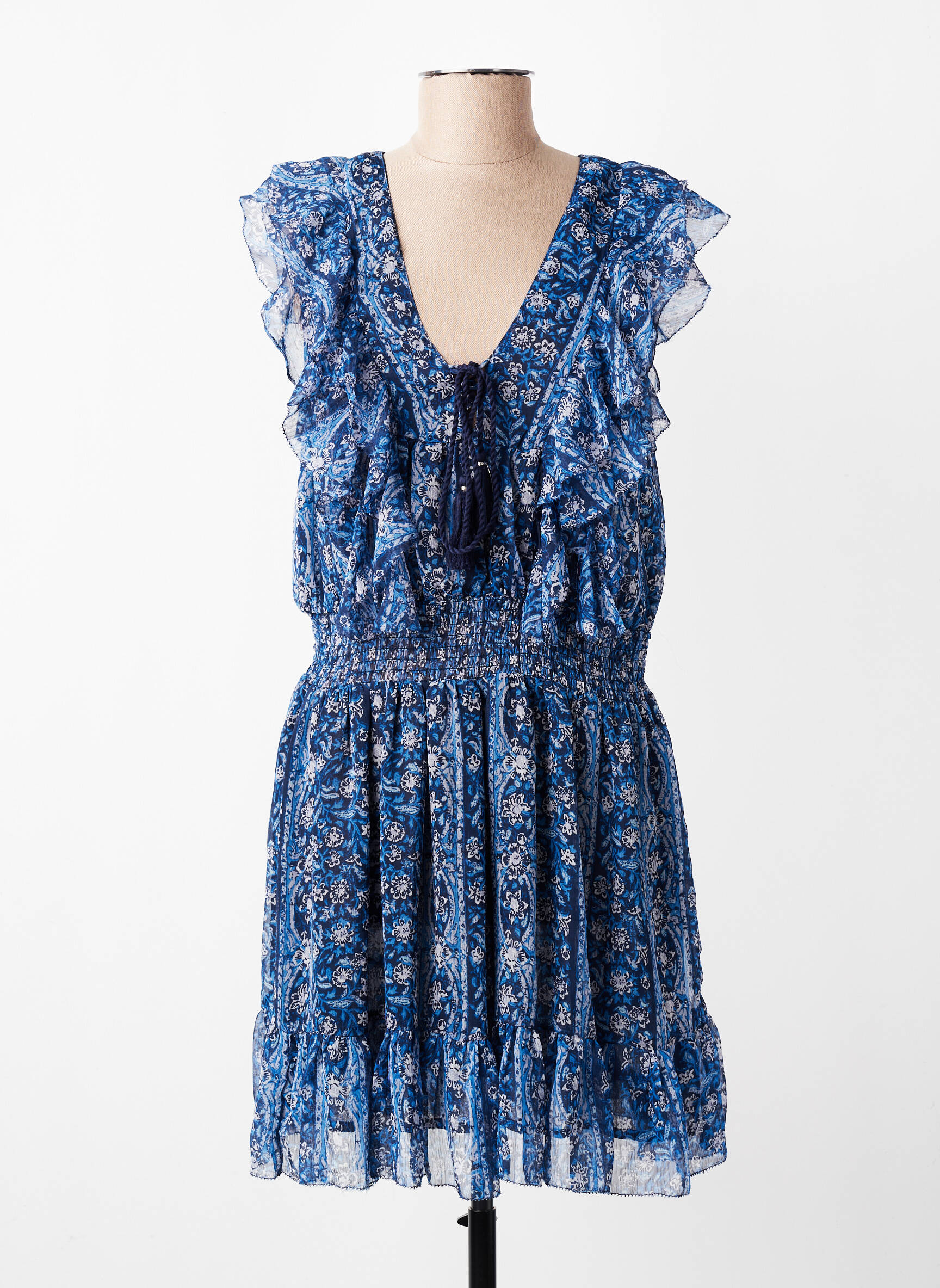 Rochie midi imprimeu fantezie mâneci scurte albastru PEPE JEANS femeie