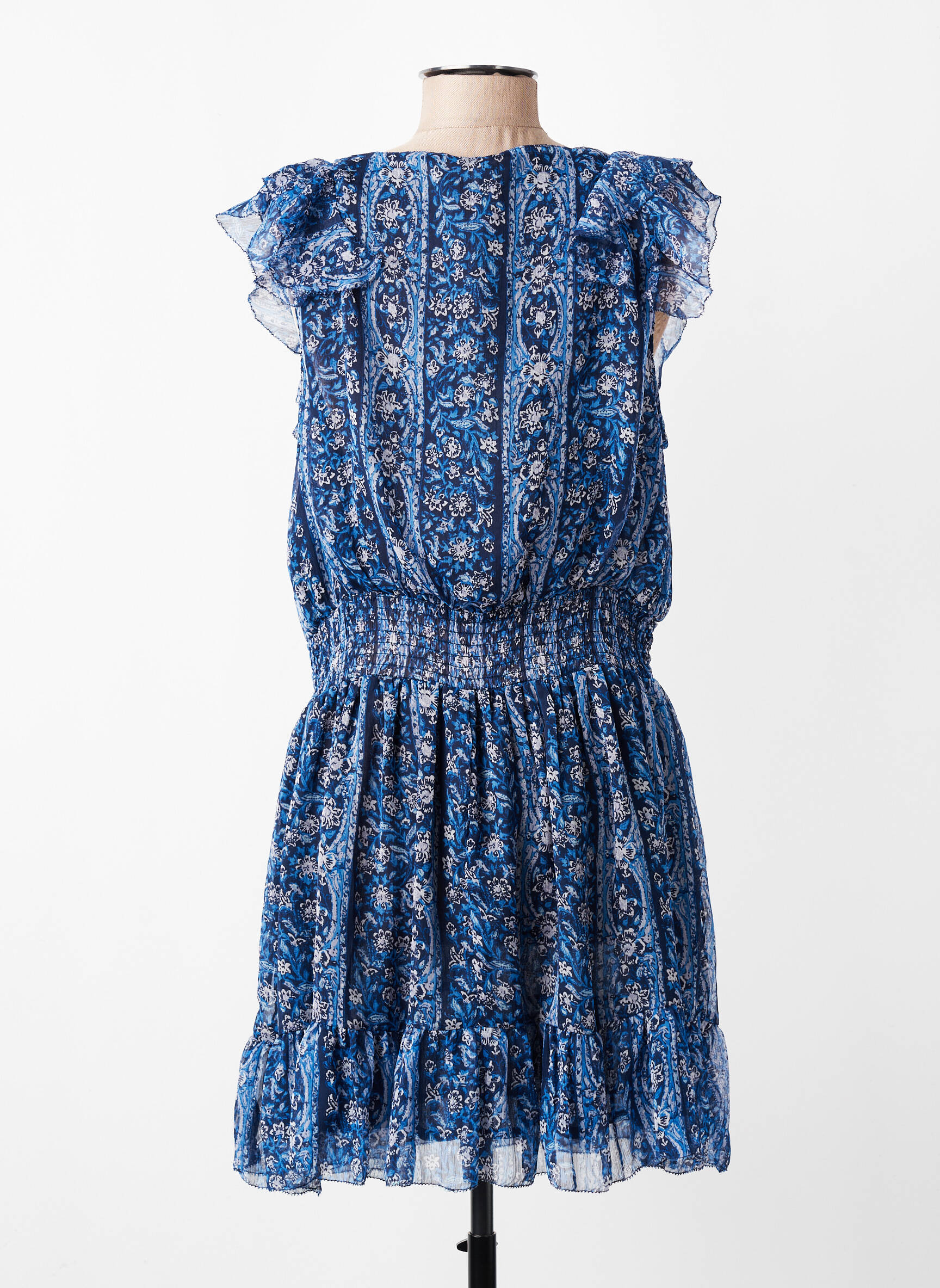 Rochie midi imprimeu fantezie mâneci scurte albastru PEPE JEANS femeie