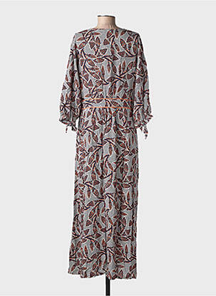 Rochie lungă imprimeu fantezie mâneci lungi maro RUE MAZARINE femeie