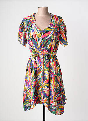 Rochie midi imprimeu fantezie mâneci scurte verde RUE MAZARINE femeie