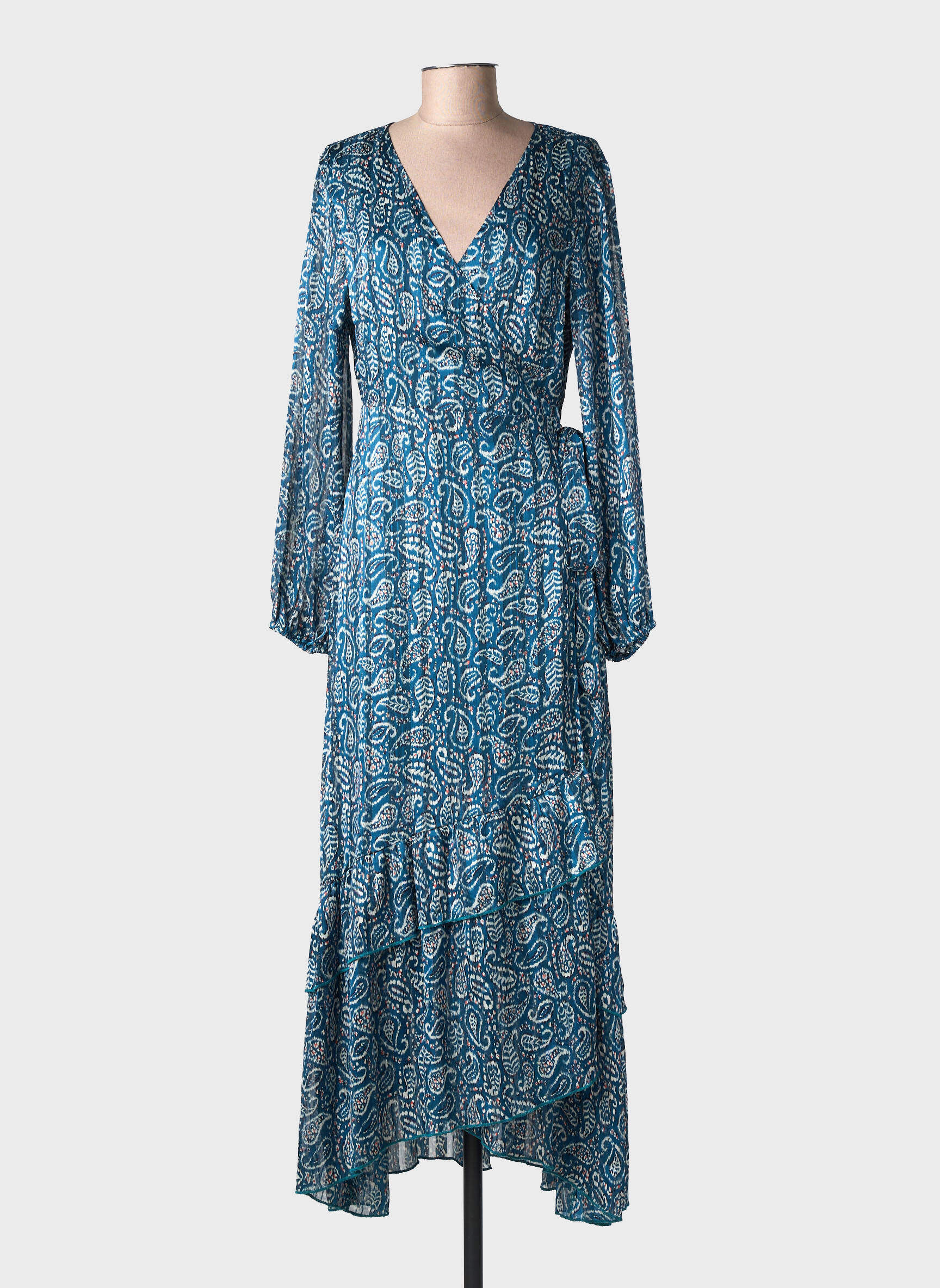 Rochie lungă imprimeu fantezie mâneci lungi albastru MOLLY BRACKEN femeie