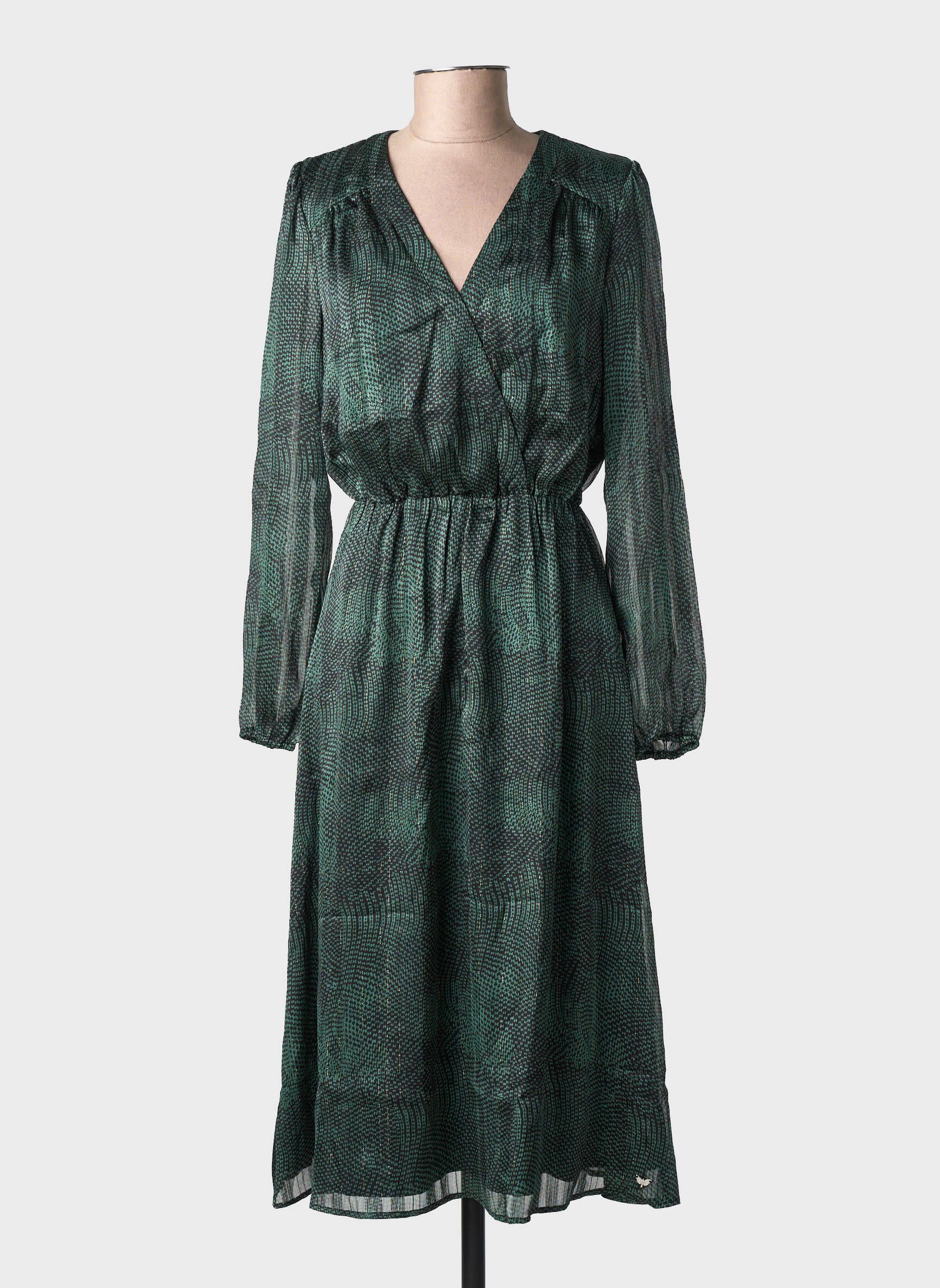 Rochie midi imprimeu fantezie mâneci lungi verde LPB LES PETITES BOMBES  femeie
