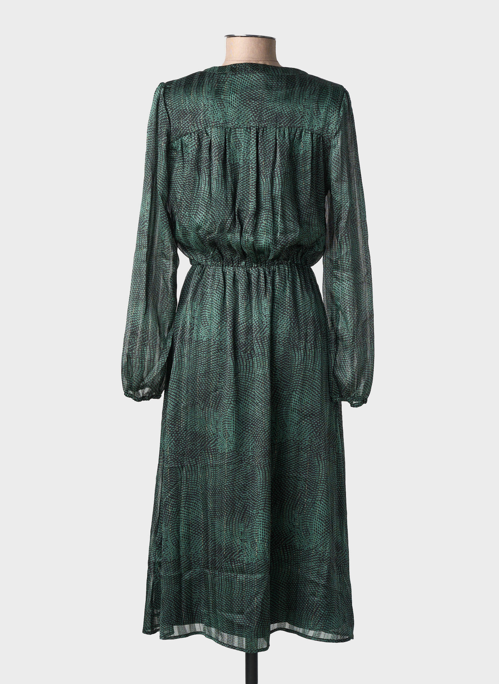 Rochie midi imprimeu fantezie mâneci lungi verde LPB LES PETITES BOMBES  femeie